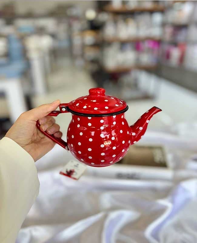 قوری لعابی قرمز خال خالی EBRU — تصویر ۵