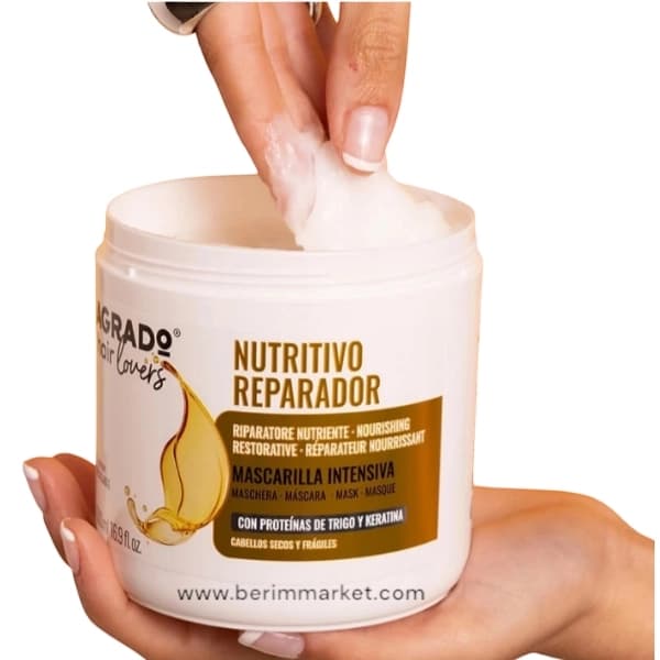 ماسک موی مغذی آگرادو (Nutritive) حاوی پروتئین گندم و کراتین هیدرولیز شده | احیاء موهای شکننده (500 میل) — تصویر ۴