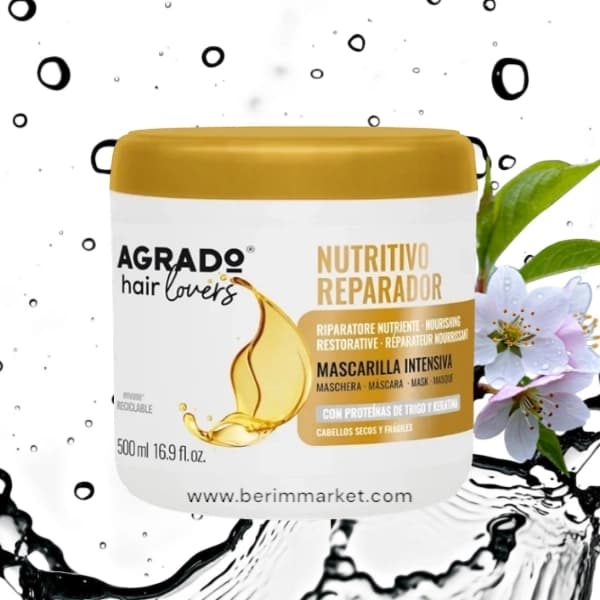 ماسک موی مغذی آگرادو (Nutritive) حاوی پروتئین گندم و کراتین هیدرولیز شده | احیاء موهای شکننده (500 میل)