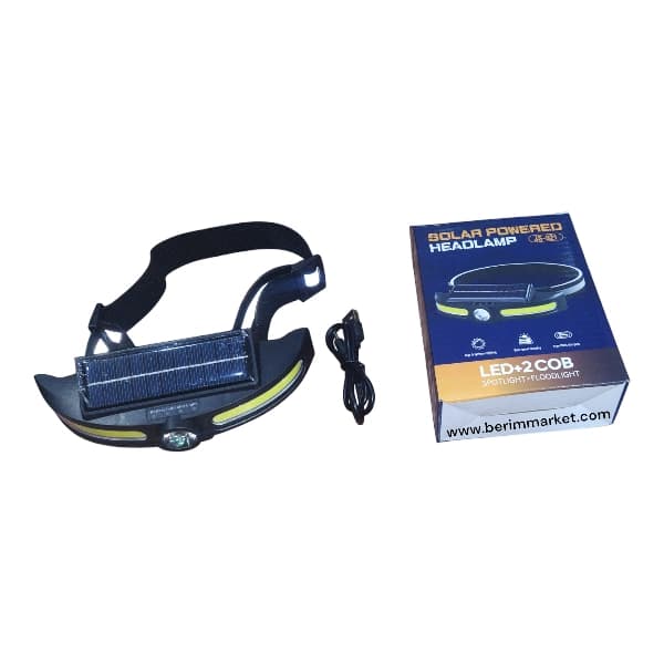 چراغ پیشانی خورشیدی شارژی مدل JS-921 – هدلامپ LED و COB با شارژ خورشیدی و USB — تصویر ۵