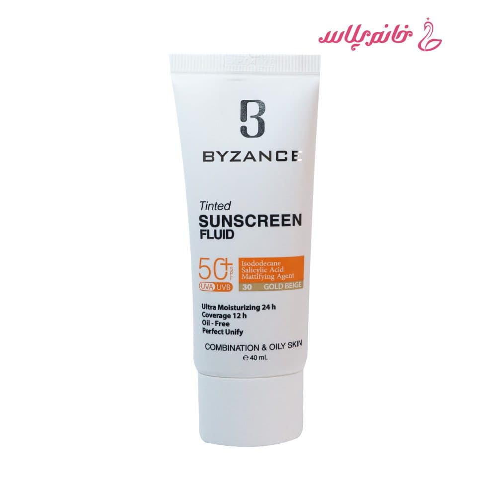 ضدآفتاب رنگی بیزانس مدل Gold Beige +SPF50 مناسب پوست مختلط و چرب