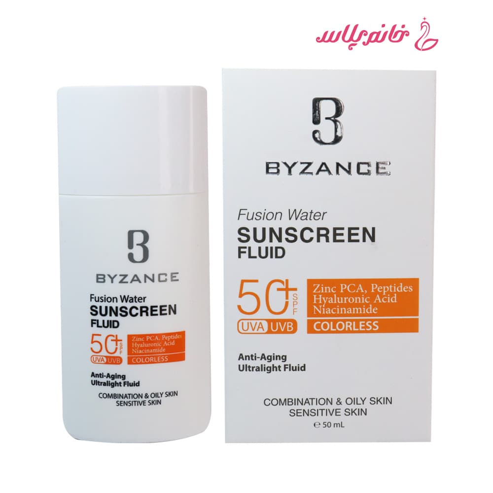ضدآفتاب بی‌رنگ بیزانس Fusion Water +SPF 50 مناسب پوست چرپ — تصویر ۴