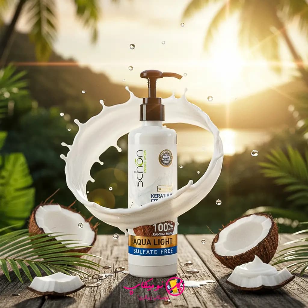 کرم مو شون مدل Aqua Light حجم ۳۰۰ میلی لیتر مناسب انواع مو با رایحه نارگیل و بطری پمپ دار