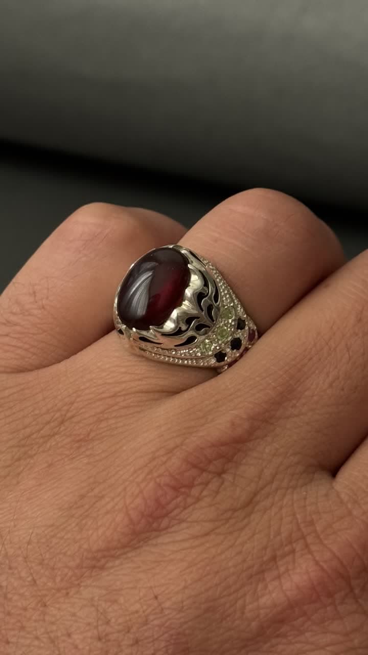 انگشتر جواهری گارنت مردانه — تصویر ۳