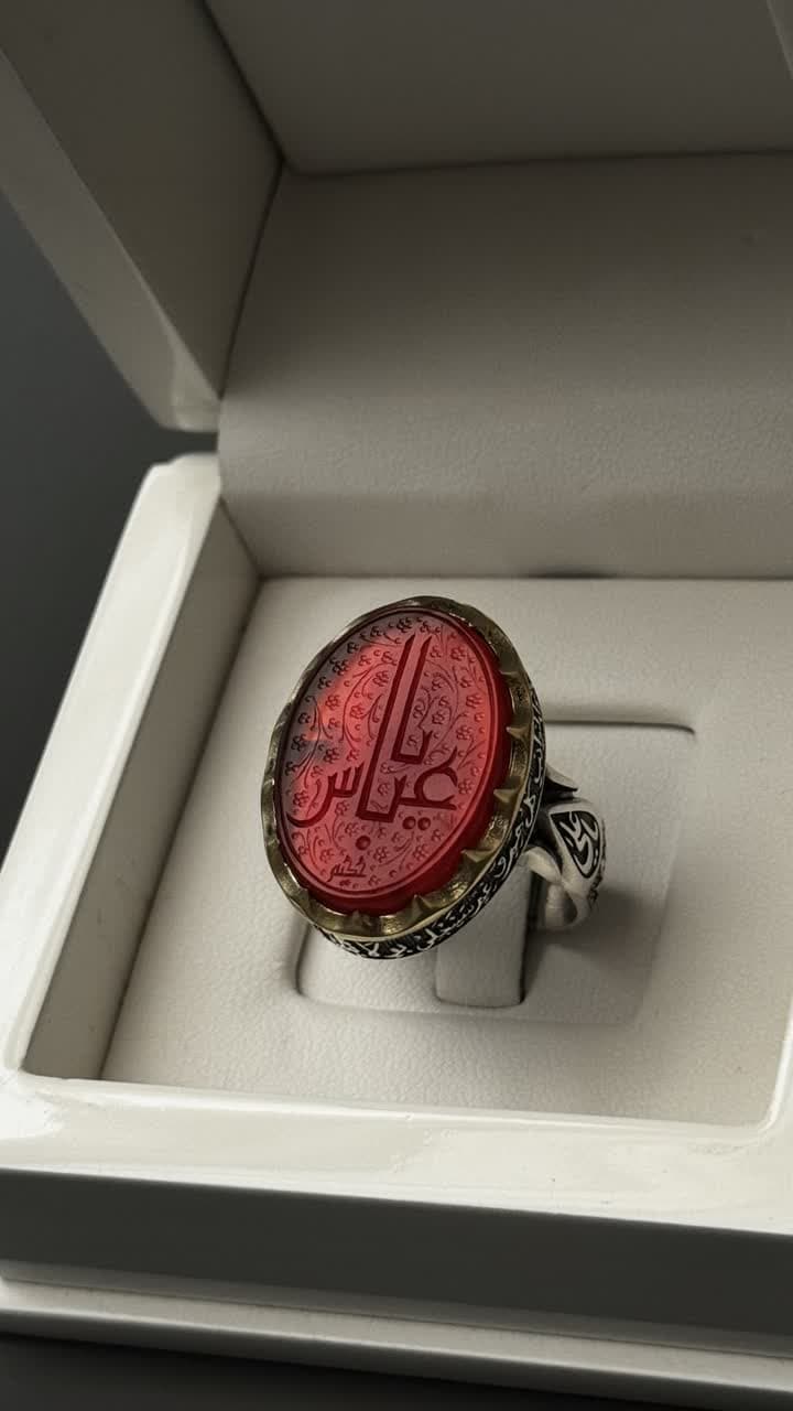 انگشتر عقیق سرخ خطی مردانه