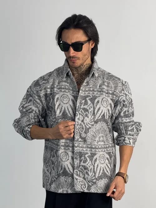 پیراهن پشمی طرحدار مردانه کد 20602 — تصویر ۲