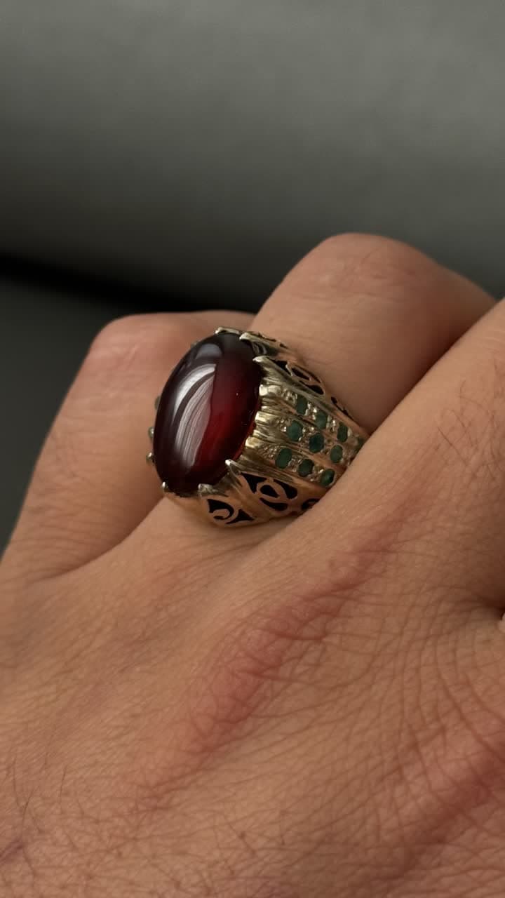 انگشتر گارنت طبیعی مردانه — تصویر ۳