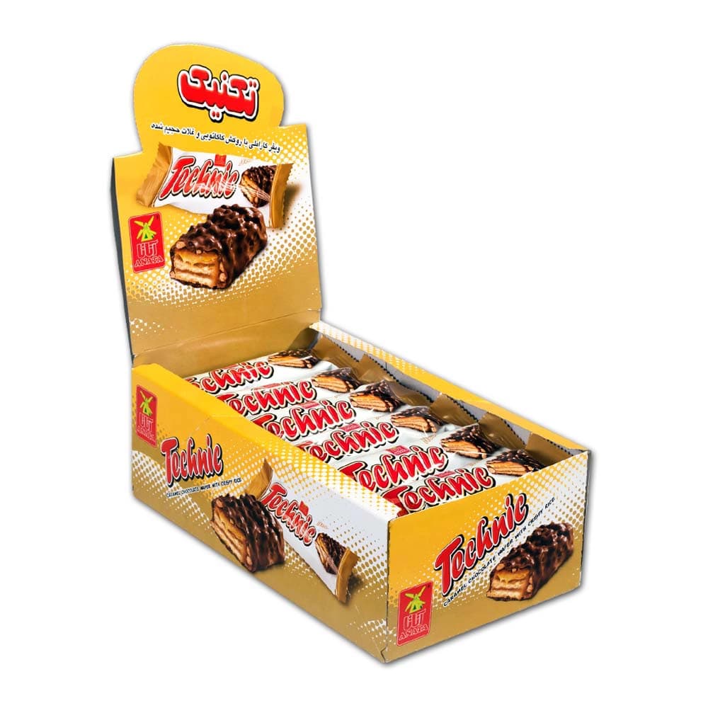 ویفر کاراملی کاکائویی و غلات تکنیک آناتا – 18 گرم بسته 30 عددی