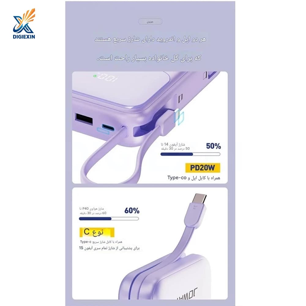پاوربانک جووی مدل JP-313 ظرفیت 20 هزار میلی آمپر — تصویر ۳