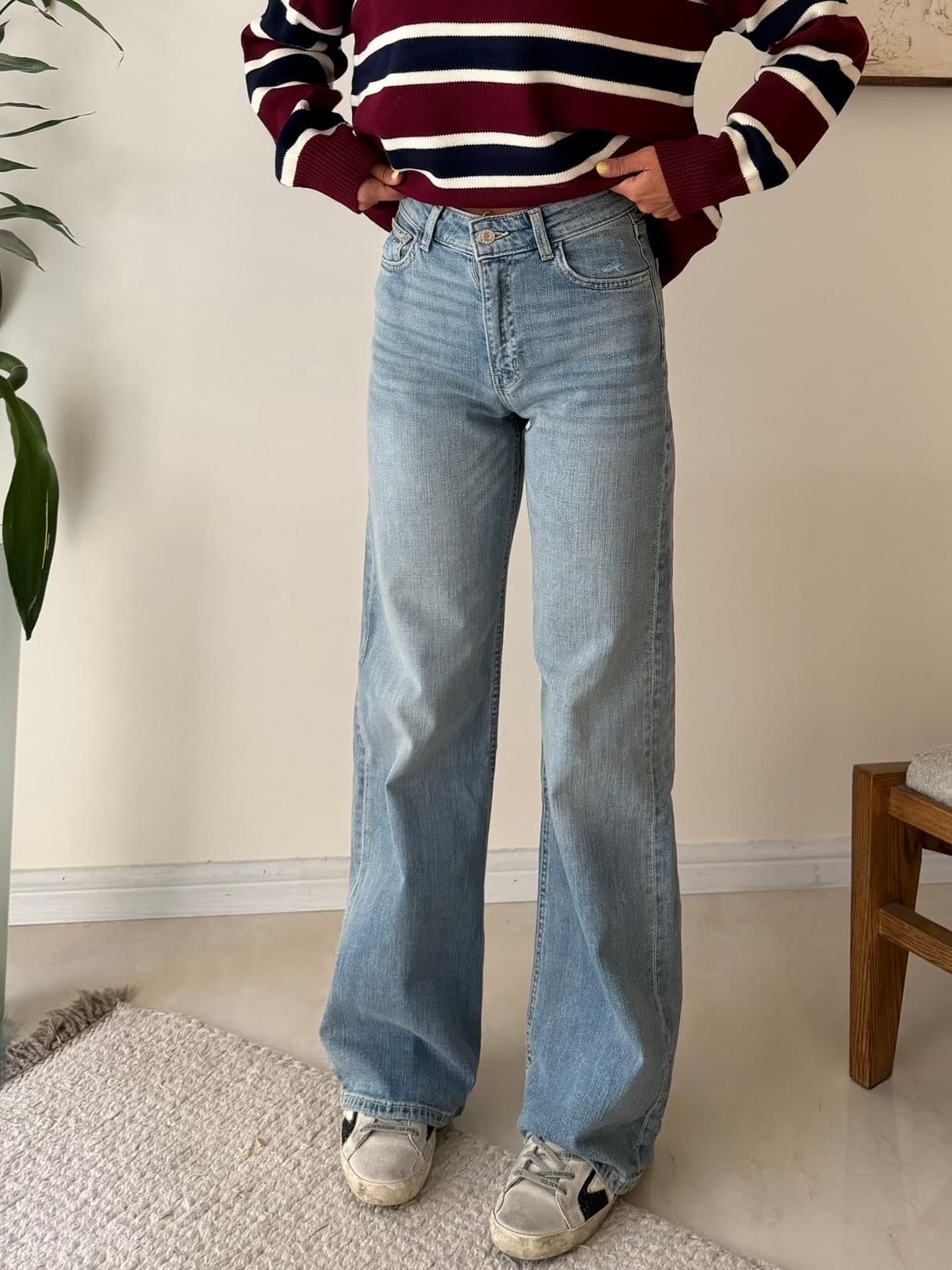 H&M Wide leg jean – Soft Vintage Washed Denim — تصویر ۳