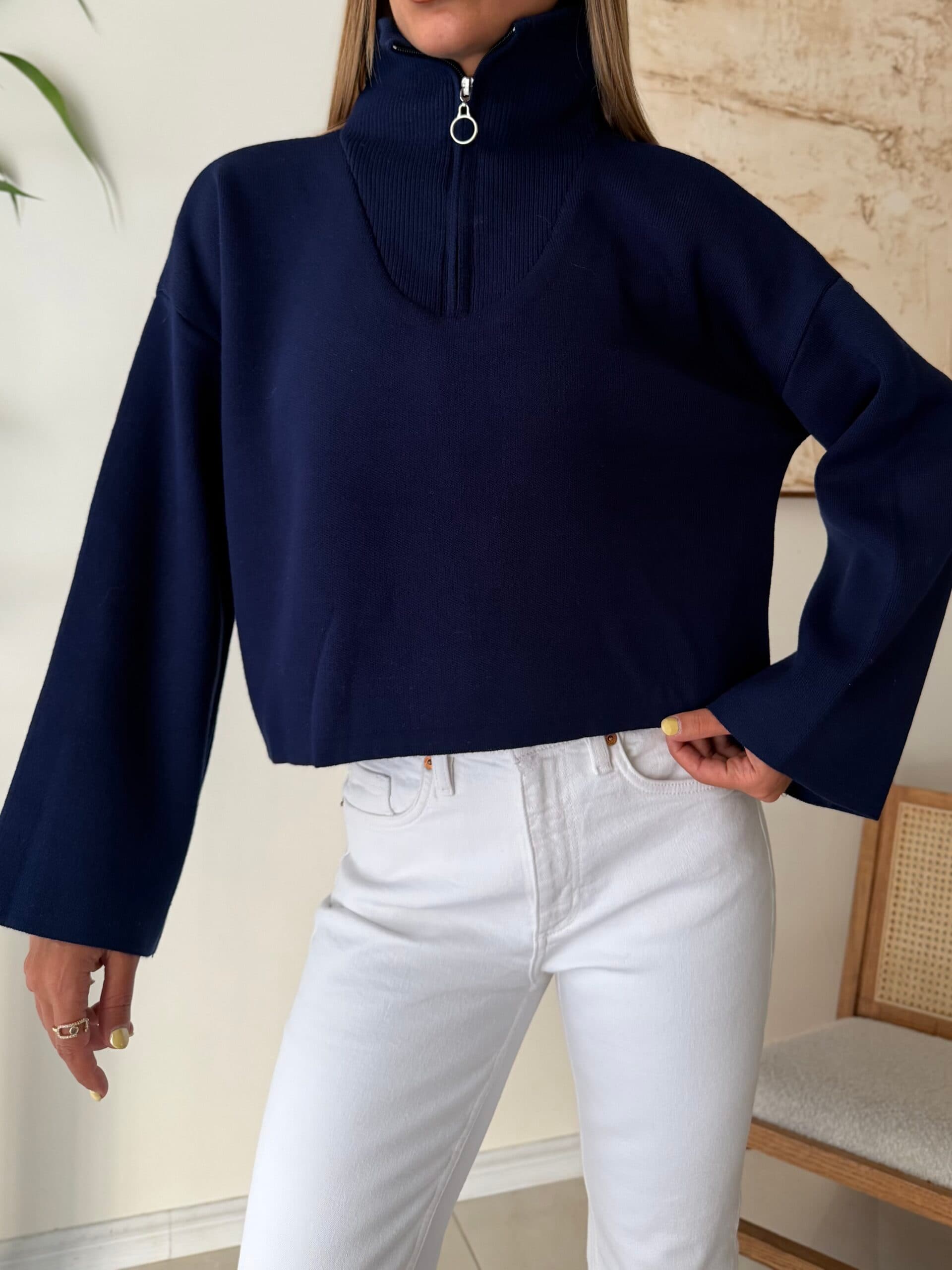 Half – Zip Knit Sweare- Navy Blue — تصویر ۲