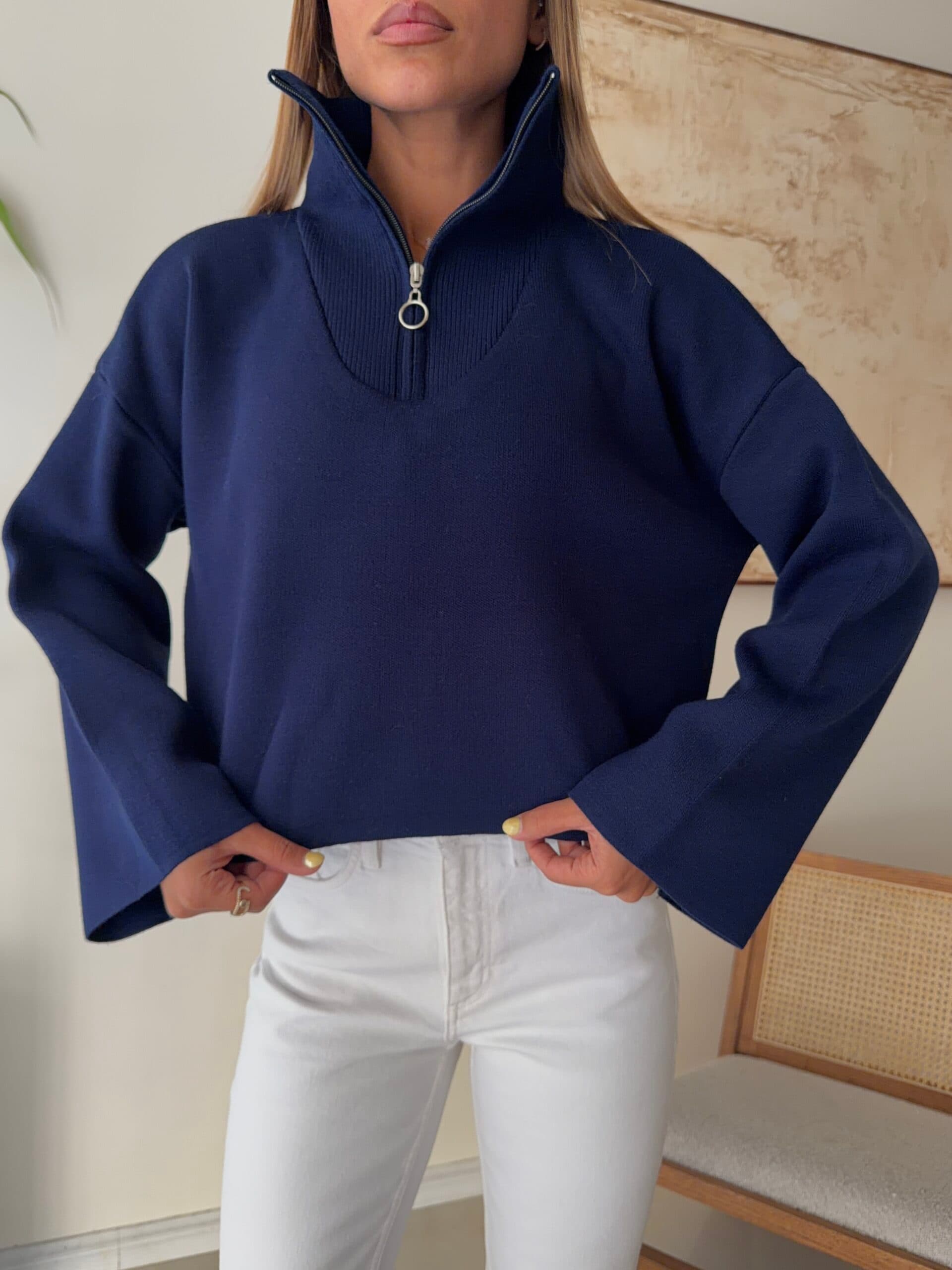 Half – Zip Knit Sweare- Navy Blue