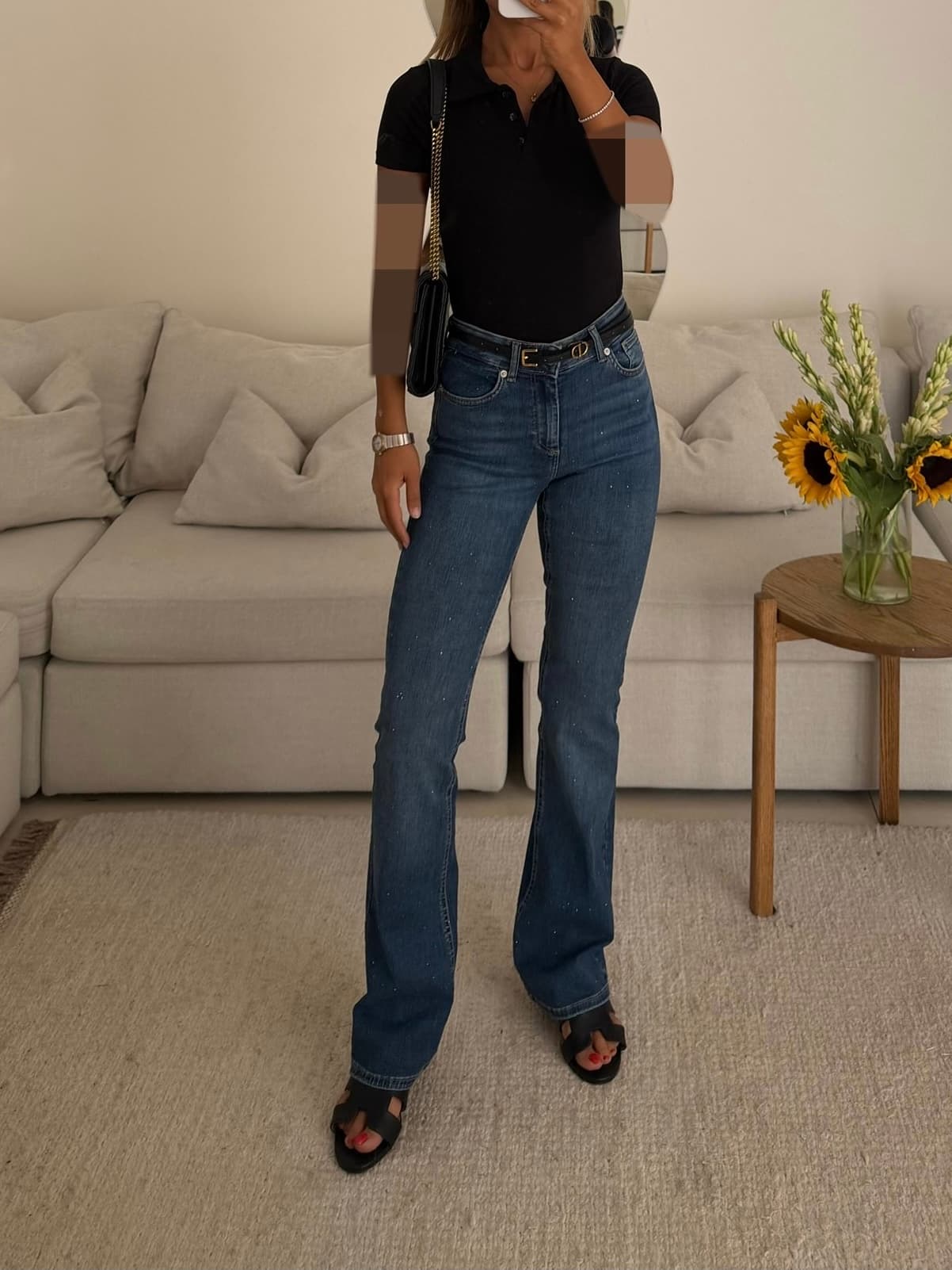 pullandbear-High-Waist Rhinestone Flare Jeans 2