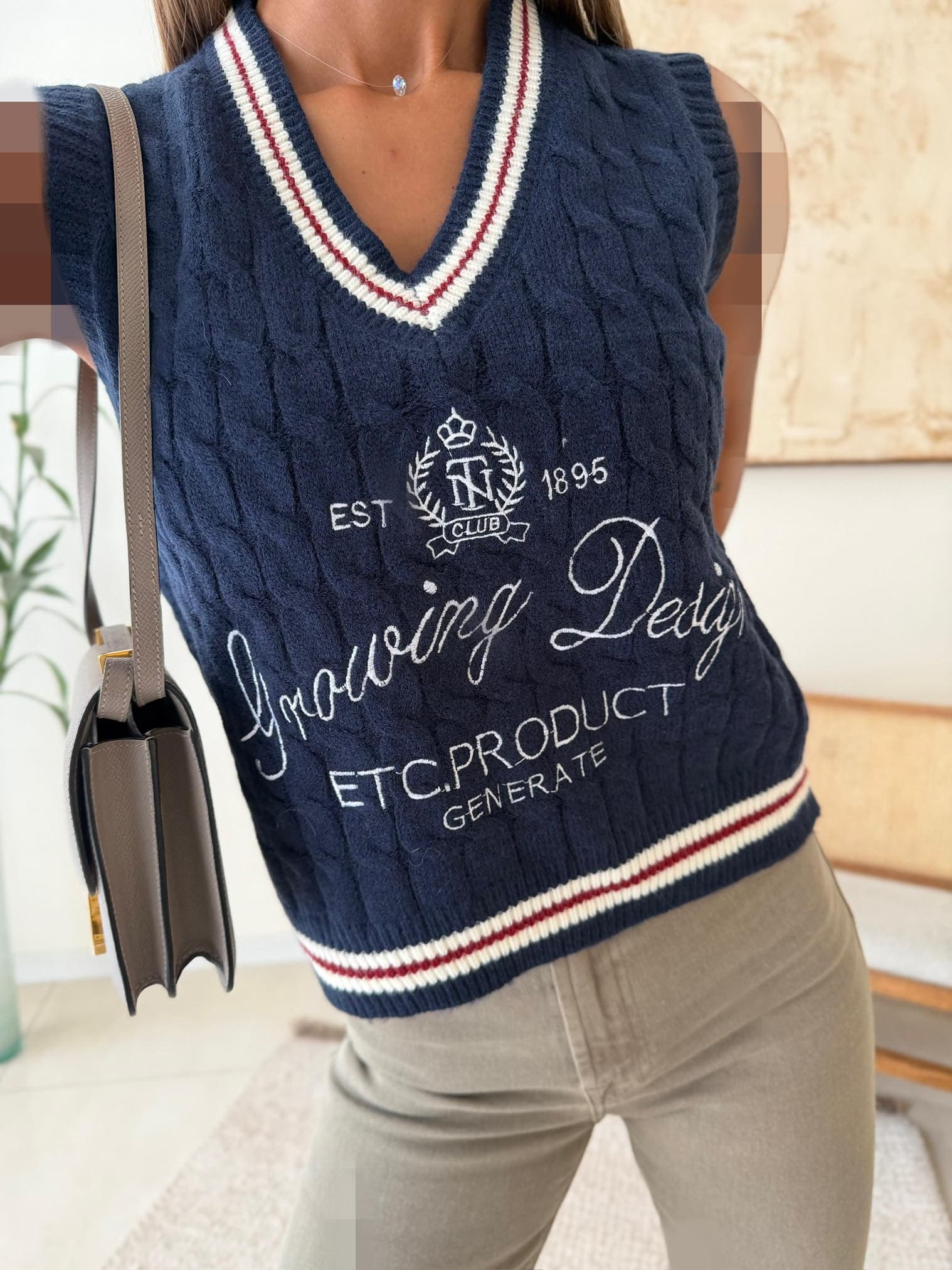 Hippie Rose Sweater Vest-Navy — تصویر ۵