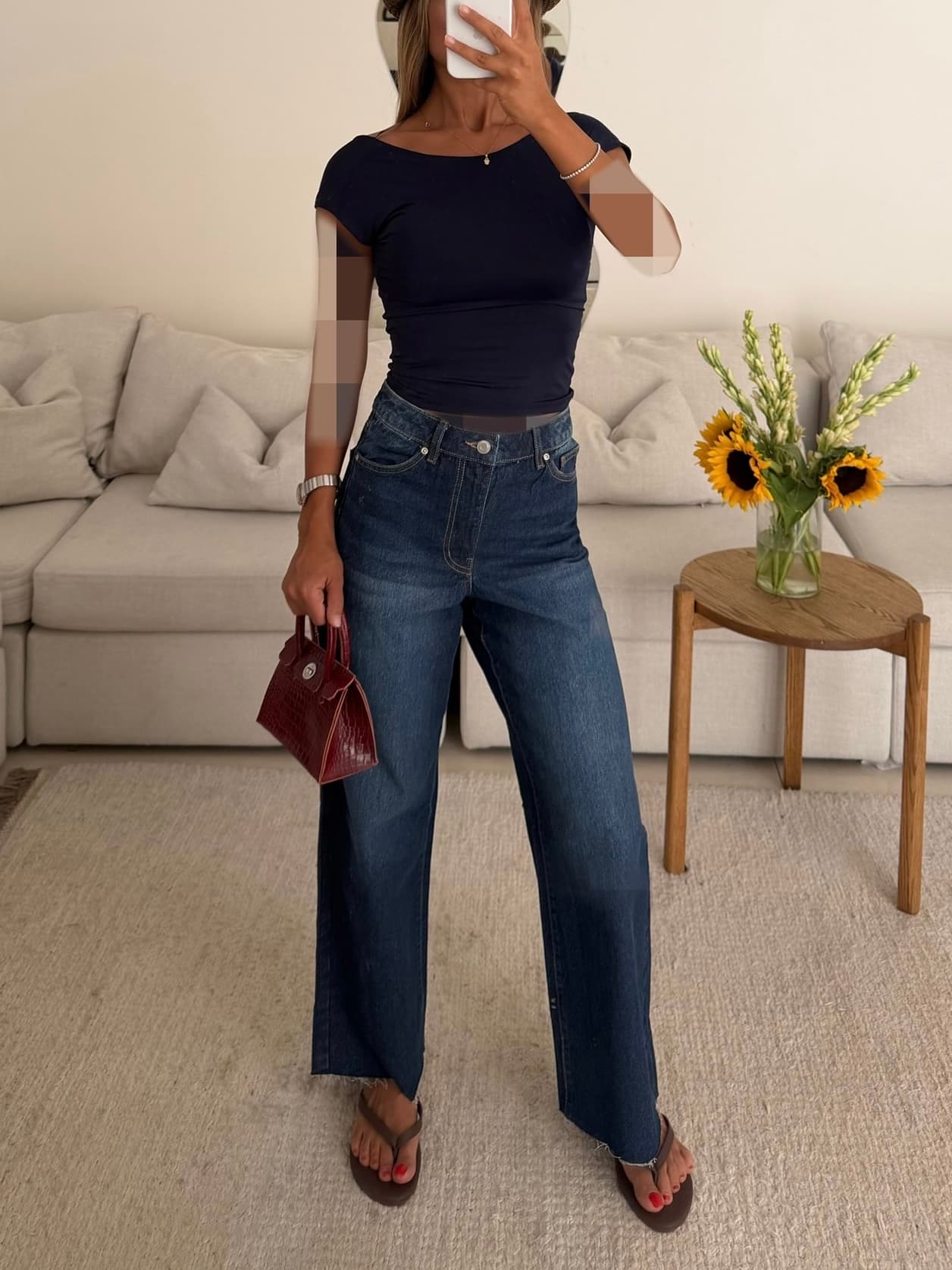 Pullandbear Straight Wide-Leg Jeans-Navy 2