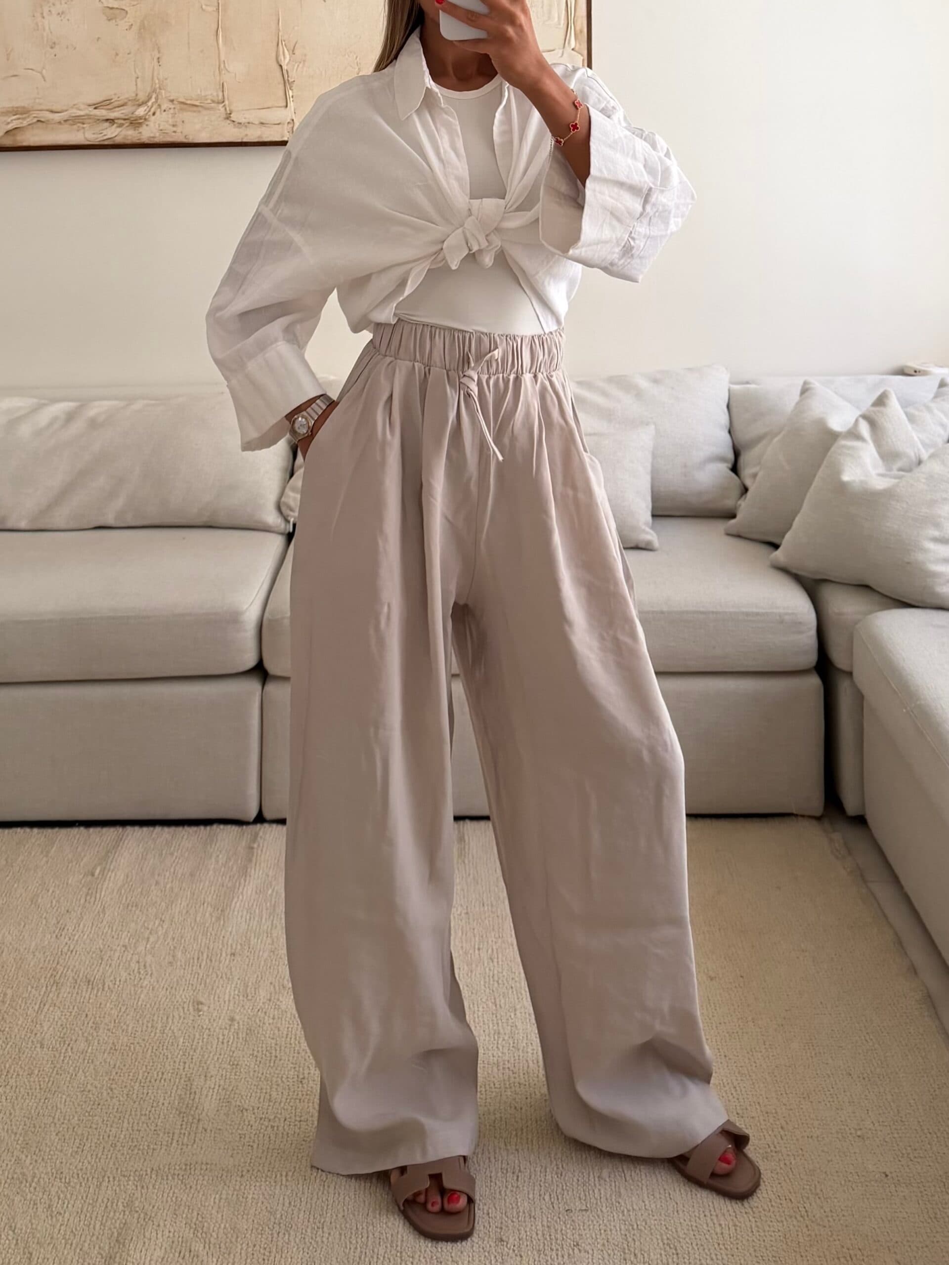 شومیز RELAXED LINEN 100% MANGO رنگ سفید — تصویر ۲