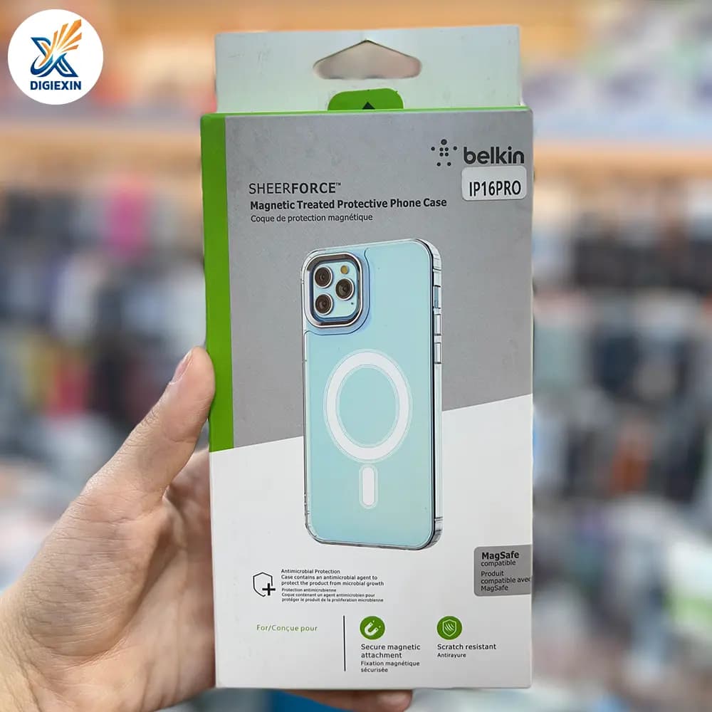 کاور شفاف پلاستیک سخت مگ‌سیف‌دار برند Belkin مناسب برای آیفون ۱۶ پرو