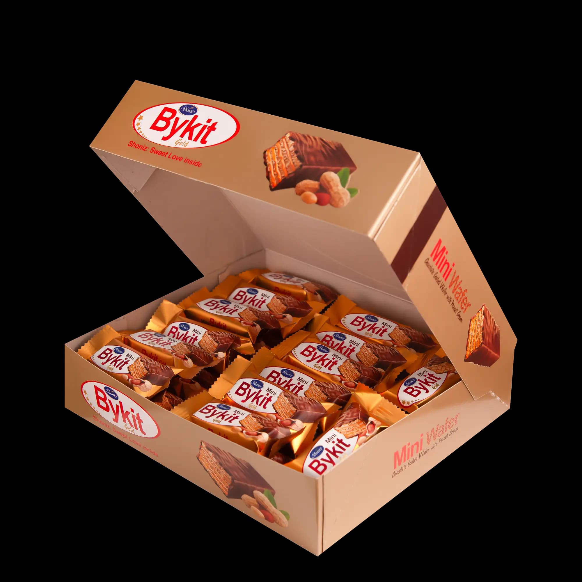 مینی بایکیت شکلاتی بادام زمینی شونیز_طلایی-500گرمی — تصویر ۳