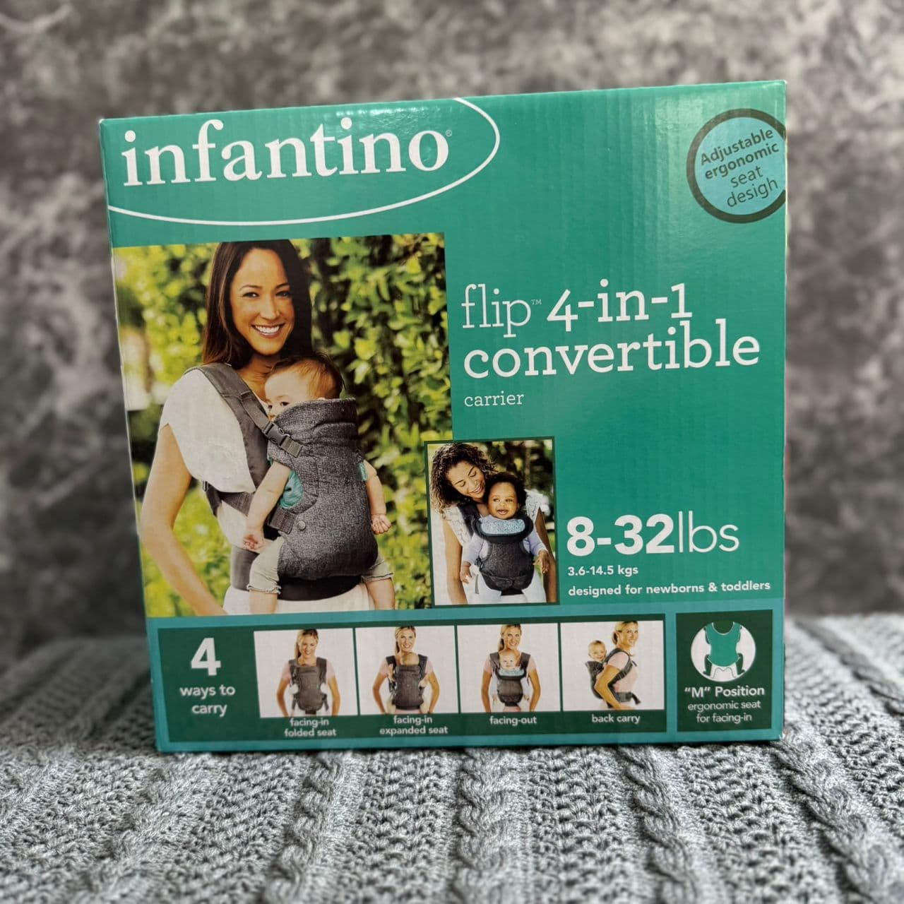 اغوشی نوزاد و کودک اینفنتینو4 کاره سبز رنگ اورجینال مدل فلیپ infantino flip 4in1تضمینی — تصویر ۴