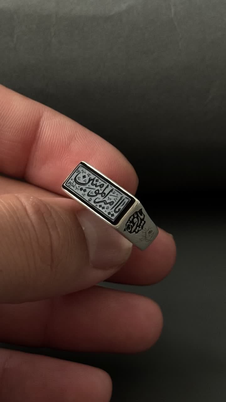 انگشتر نقره عقیق مشکی خطی مردانه — تصویر ۳