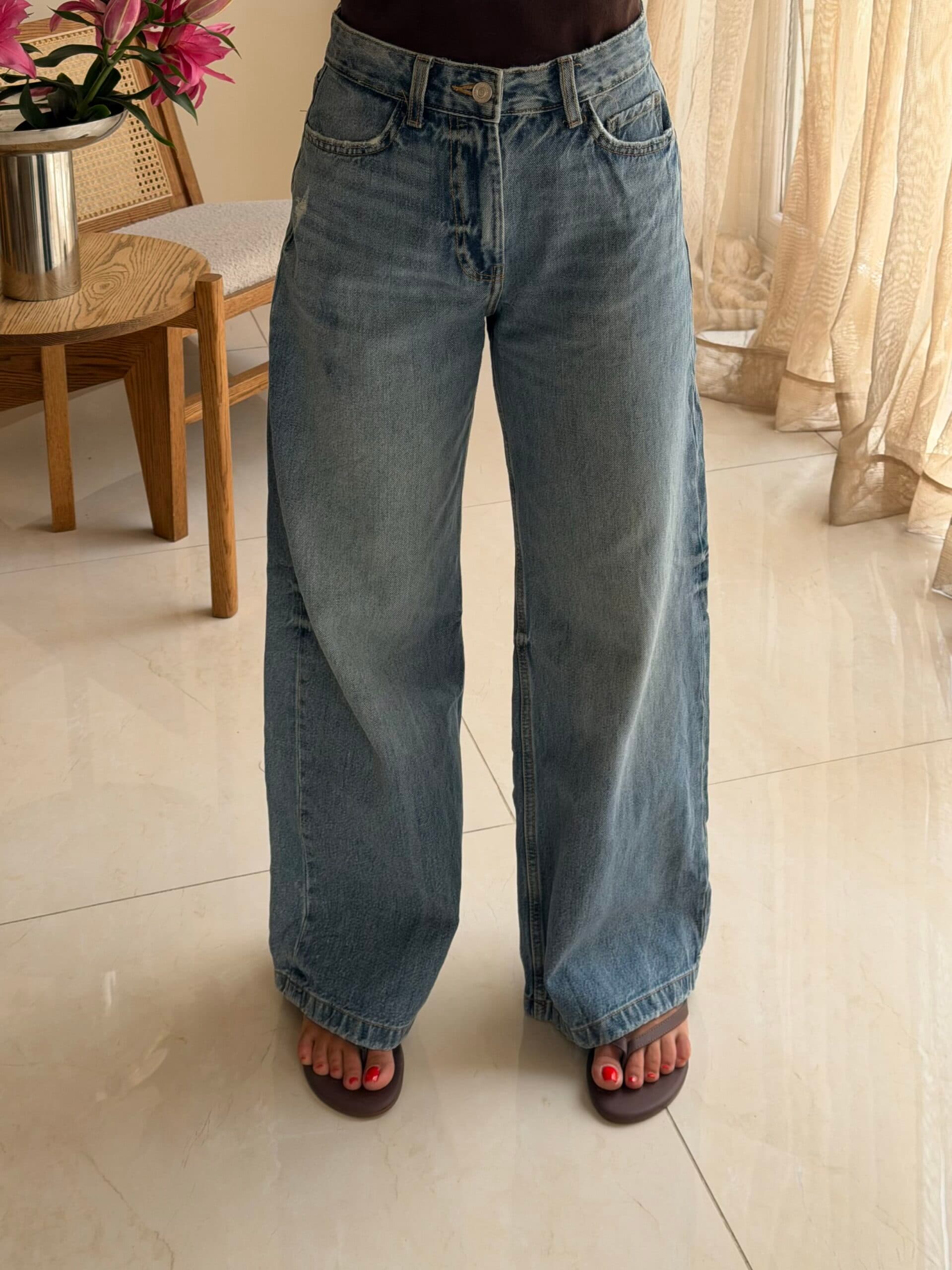 شلوار جین واید لگ Pullandbear | Medium Blue Wash — تصویر ۴