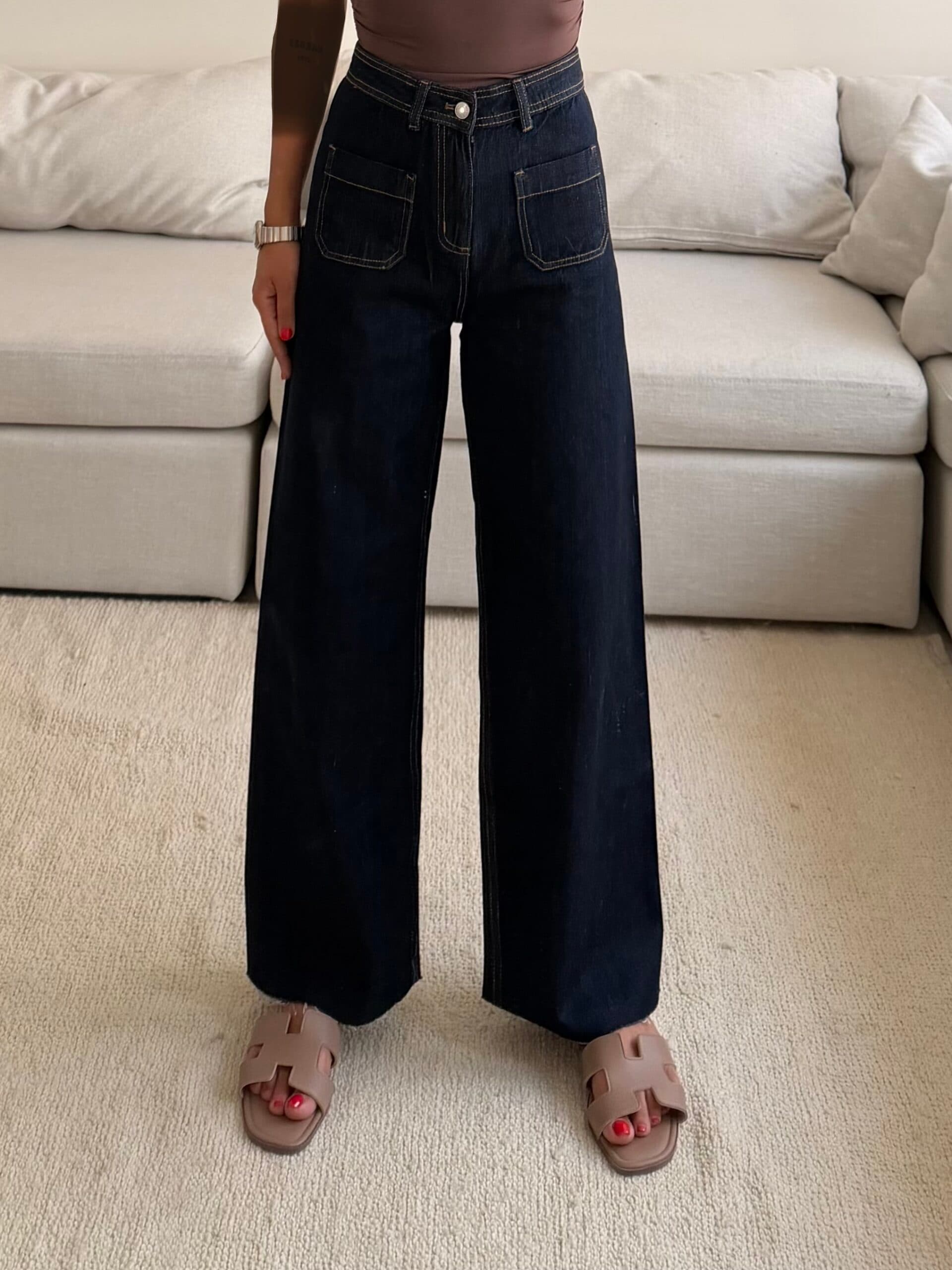 Mango | Waisted Seam Front Wide Leg Jean-Navy