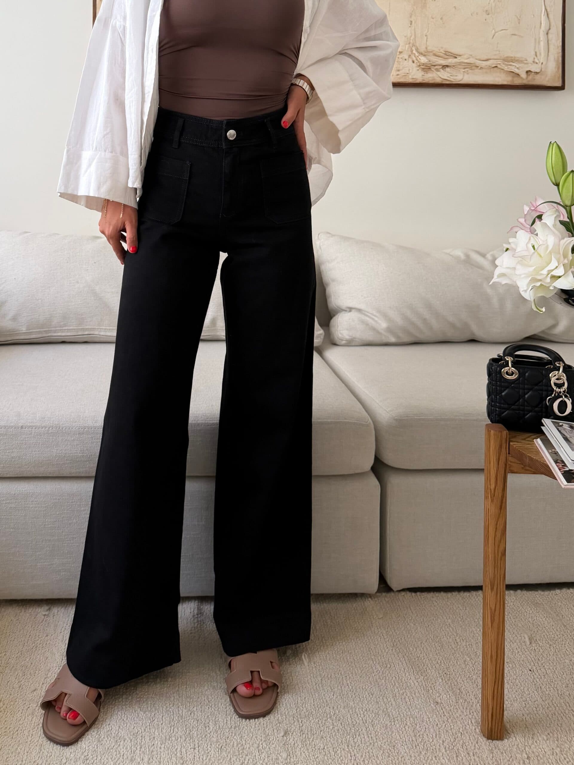 Mango | Waisted Seam Front Wide Leg Jean-Black