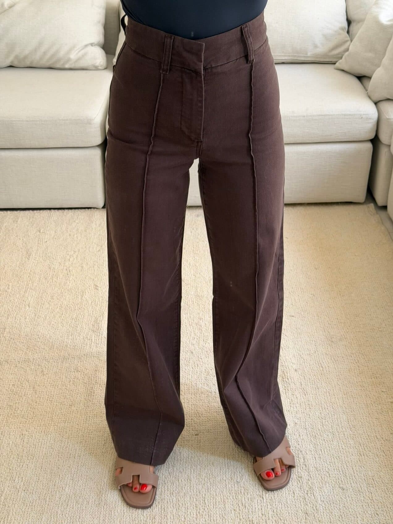 Mango | Waisted Seam Front Wide Leg Jean-cocoa — تصویر ۳