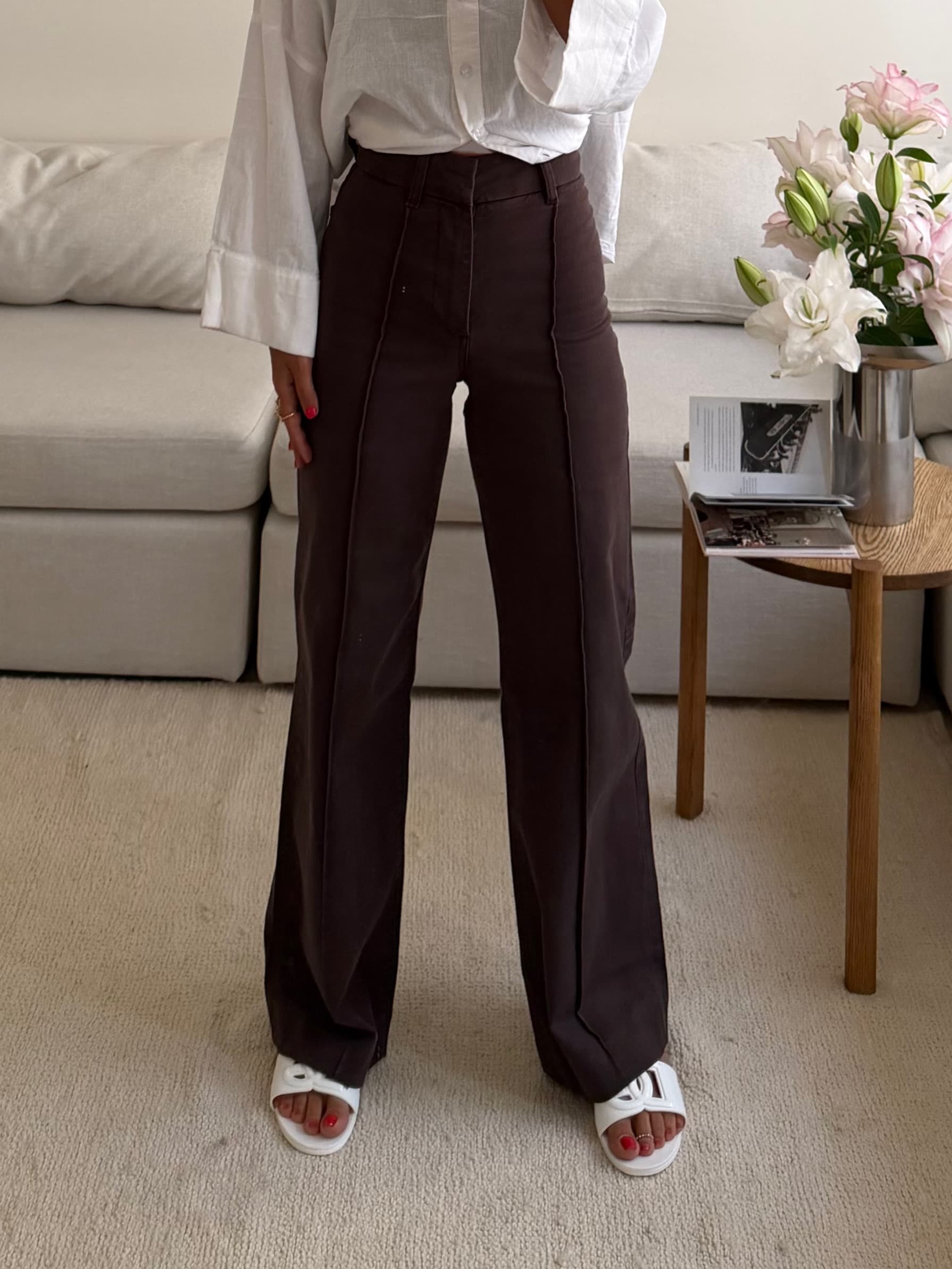 Mango | Waisted Seam Front Wide Leg Jean-cocoa — تصویر ۴