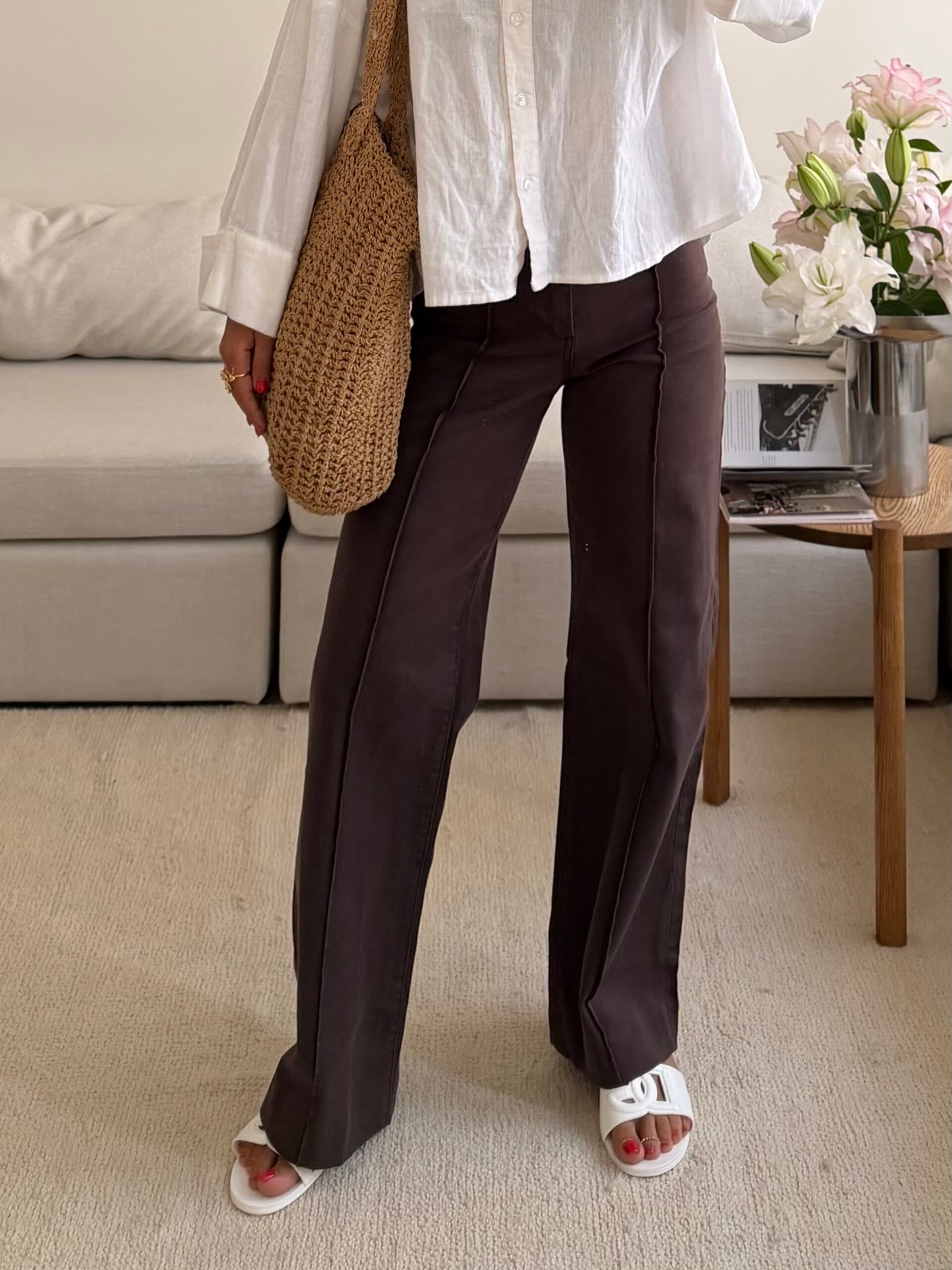 Mango | Waisted Seam Front Wide Leg Jean-cocoa — تصویر ۲