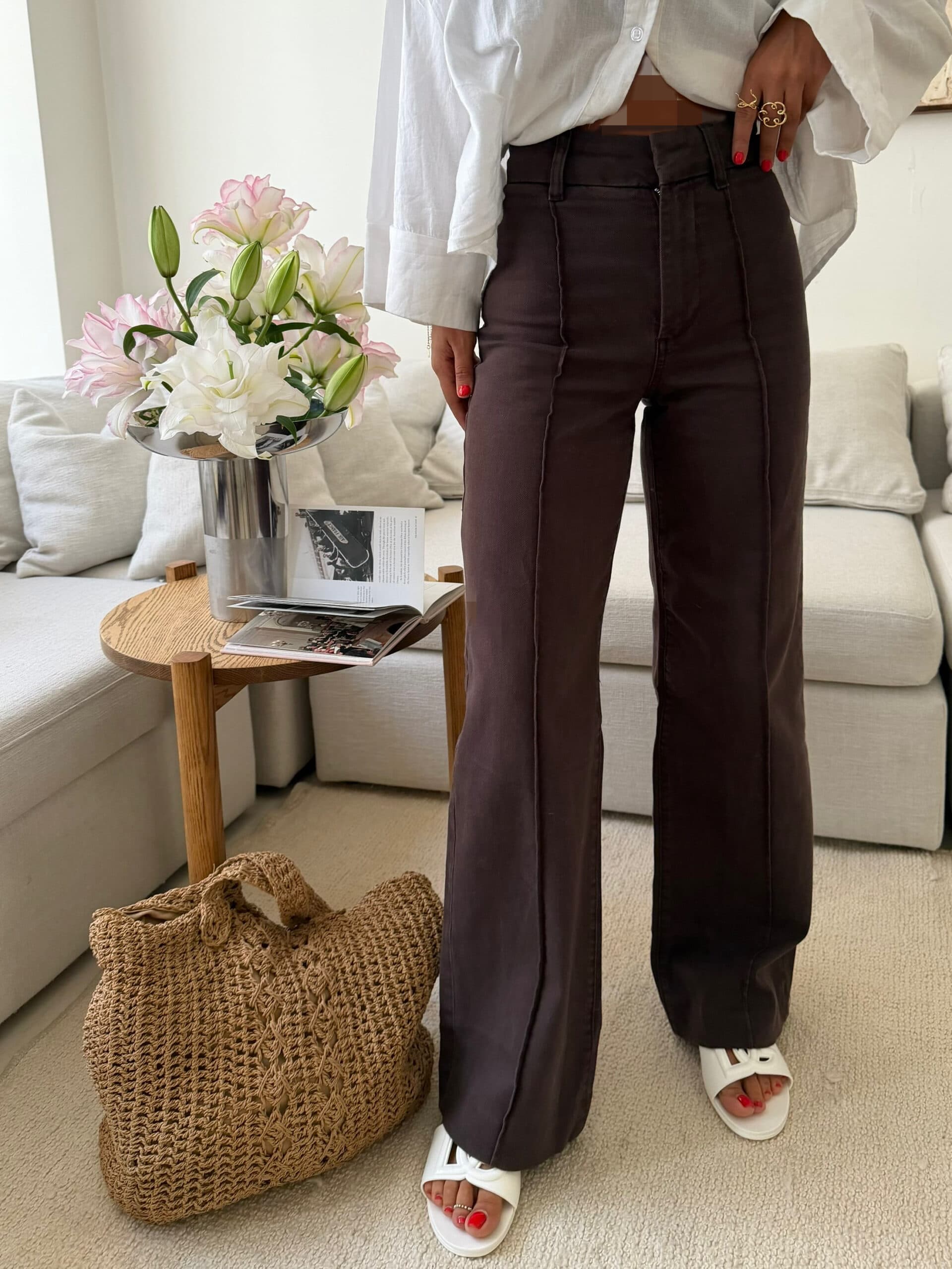 Mango | Waisted Seam Front Wide Leg Jean-cocoa — تصویر ۵