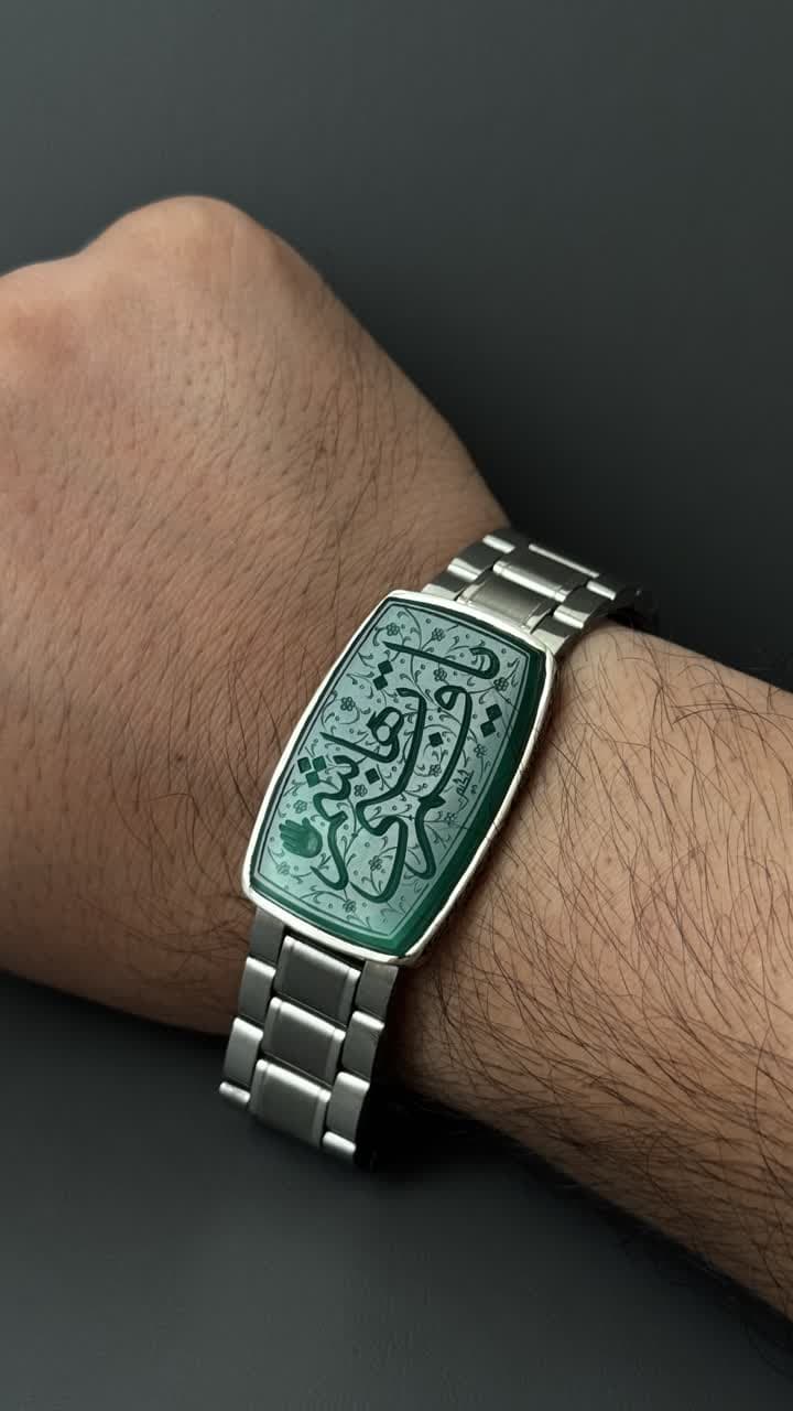 دستبند نقره عقیق سبز مردانه — تصویر ۴