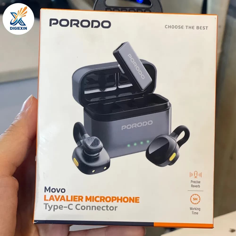 میکروفون بیسیم تایپ‑سی پرودو مدل Porodo Movo Lavalier Microphone PDLAMPHF76BK — تصویر ۳