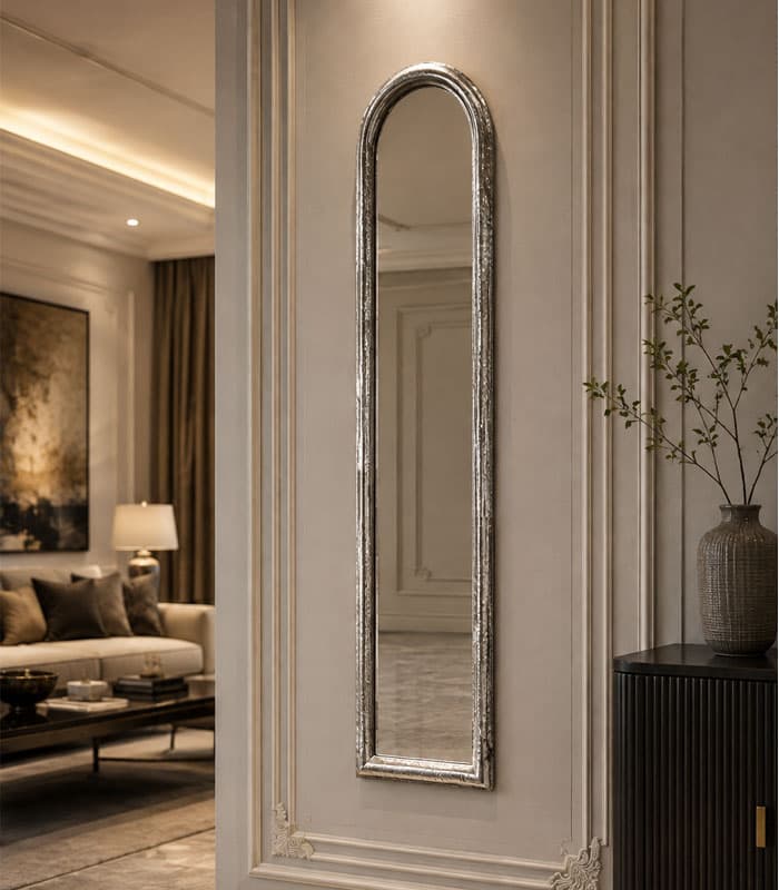 آینه دیواری دست‌ساز با قاب آلومینیوم و نیکل نقره ای – سایز 117×32 سانتی‌متر — تصویر ۲