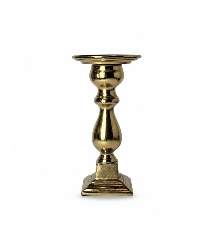 شمعدان فلزی دست‌ساز آلومینیوم و نیکل طلایی ارتفاع 22 cm