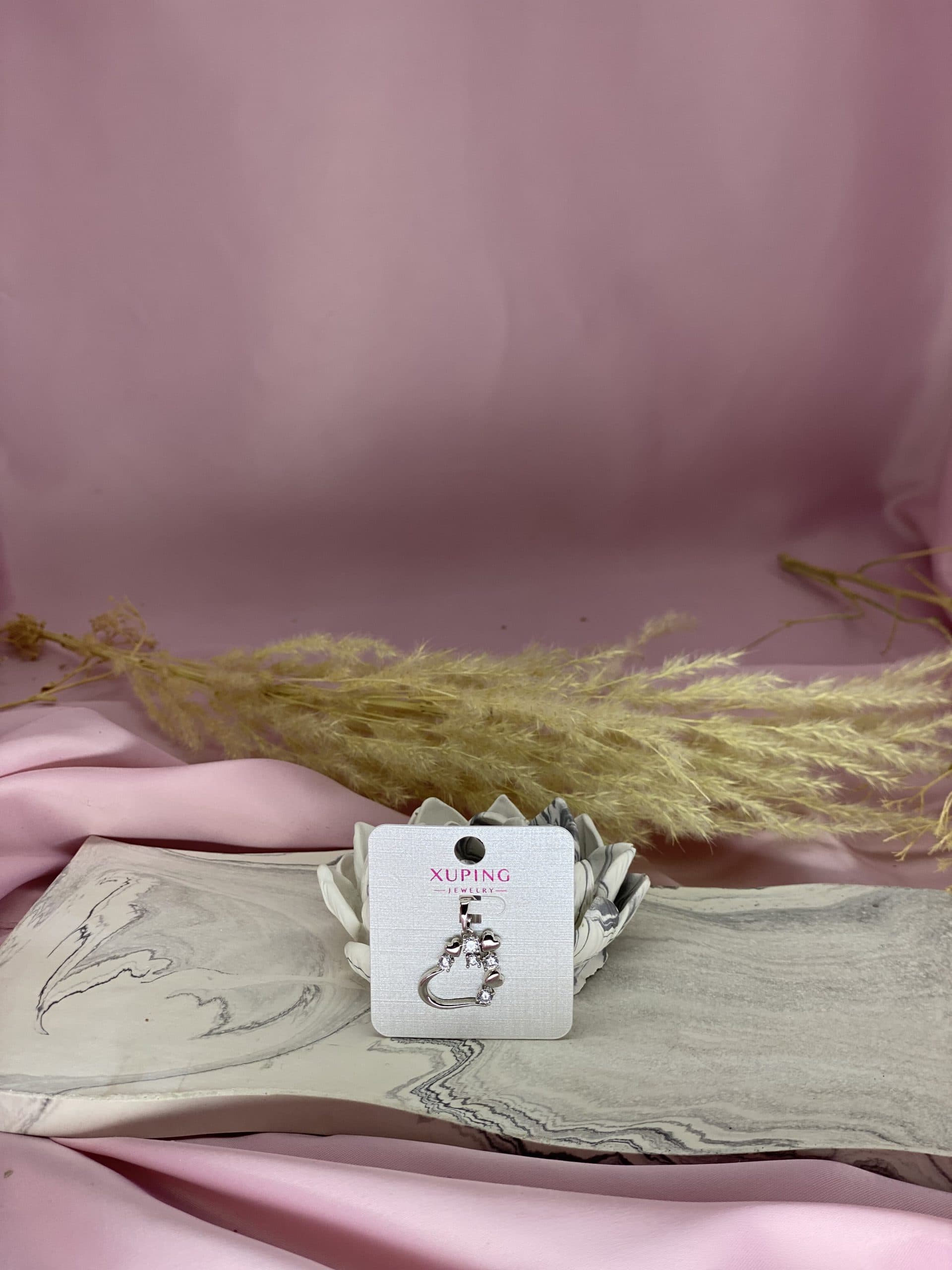 گردنبند قلب نگین دار با قلب های کوچک نقره ای رنگ ژوپینگ با کیفیت ودوام بالا — تصویر ۲