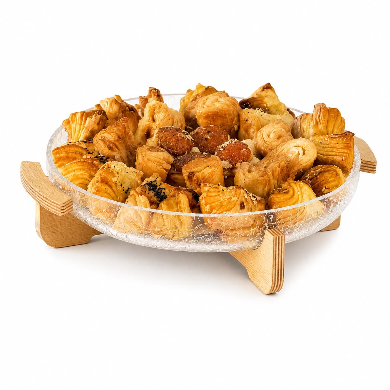 شیرینی خوری کویین قطر 25 شیشه آبگز پایه چوبی — تصویر ۲