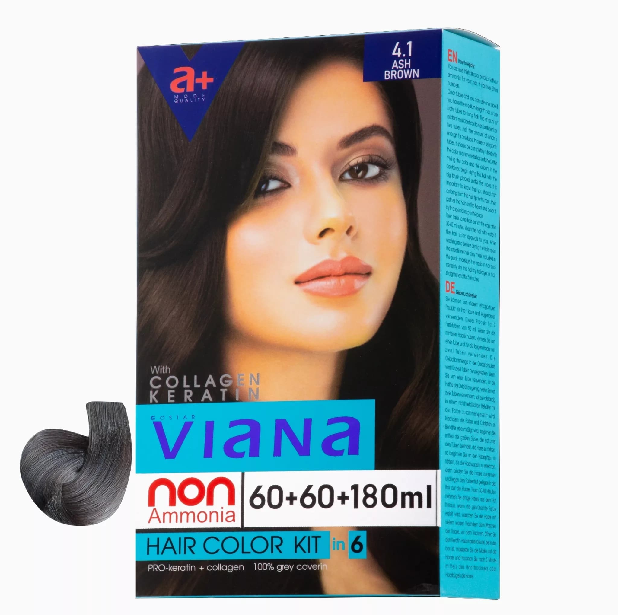 کیت رنگ مو ویانا شماره 4.1 حجم 120 میلی لیتر رنگ قهوه‌ای خاکستری — تصویر ۲