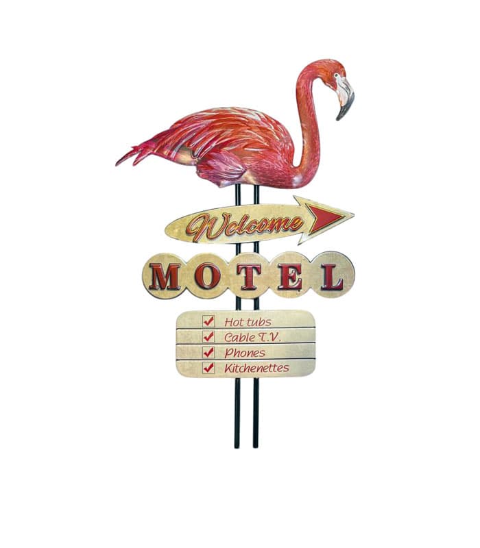 تابلو فلزی برجسته طرح فلامینگو با نوشته Welcome Motel