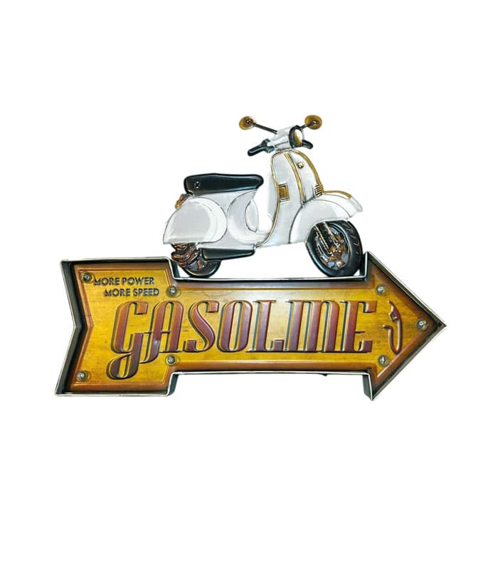 تابلو فلزی طرح وسپا با نوشته Gasoline و چراغ LED