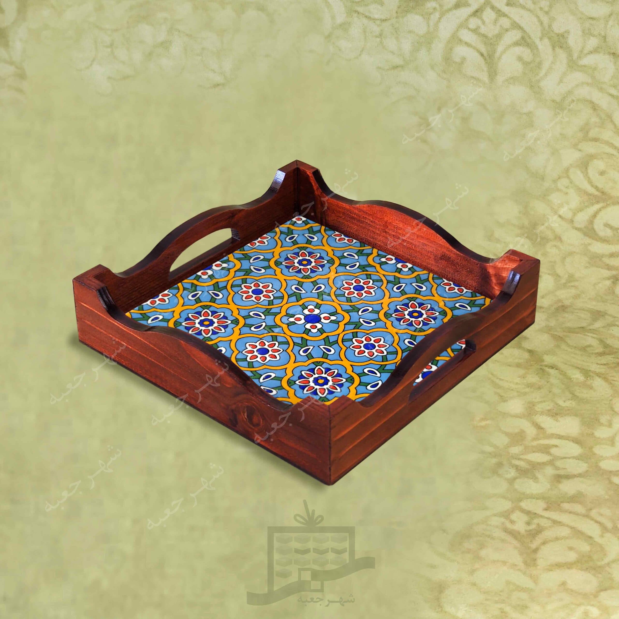 سینی چوبی (طرح B8.1.22) – پذیرایی لاکچری، ضد آب، سنتی، تنقلات، سرو، کاشی