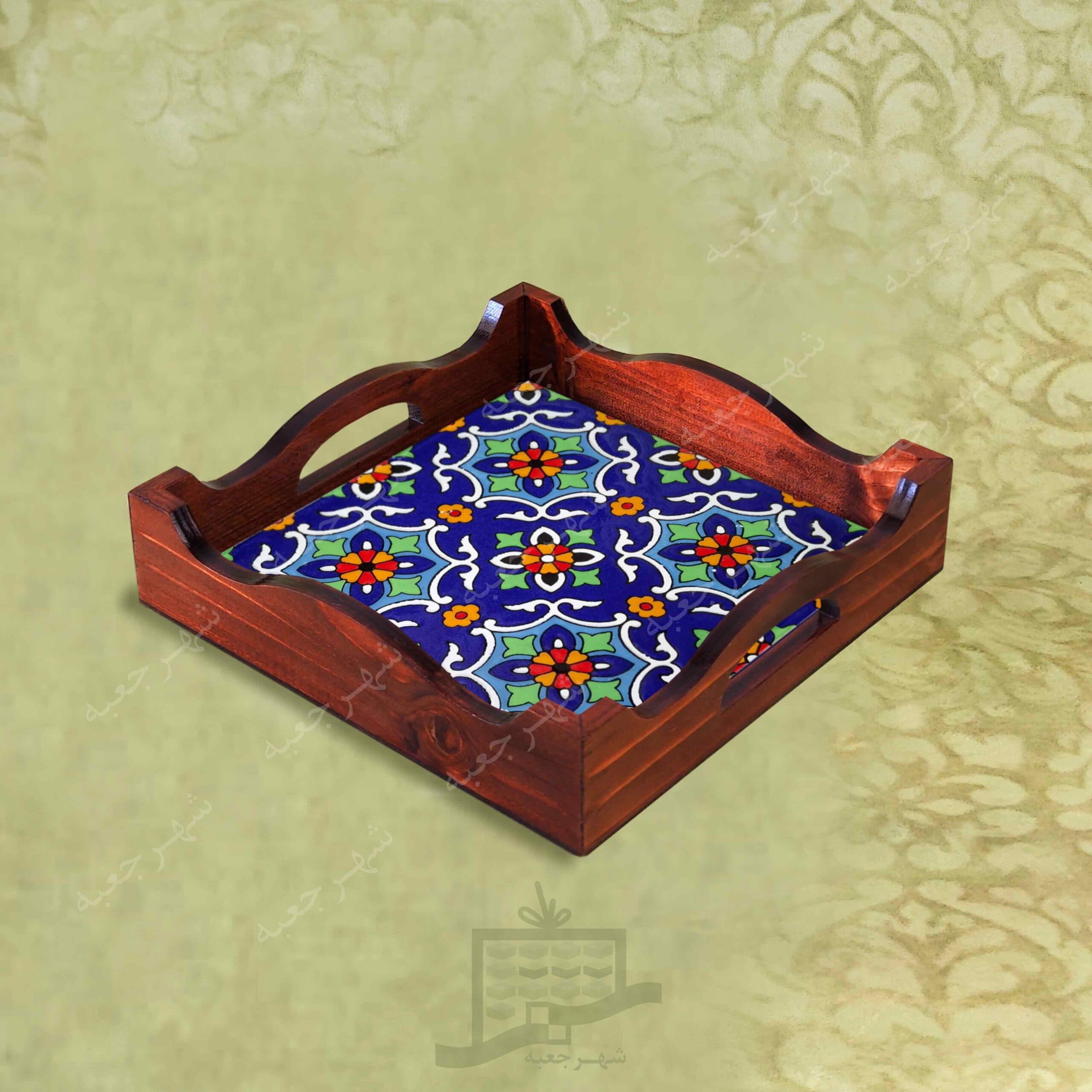 سینی چوبی (طرح B2.1.22) – پذیرایی لاکچری، ضد آب، سنتی، تنقلات، سرو، کاشی