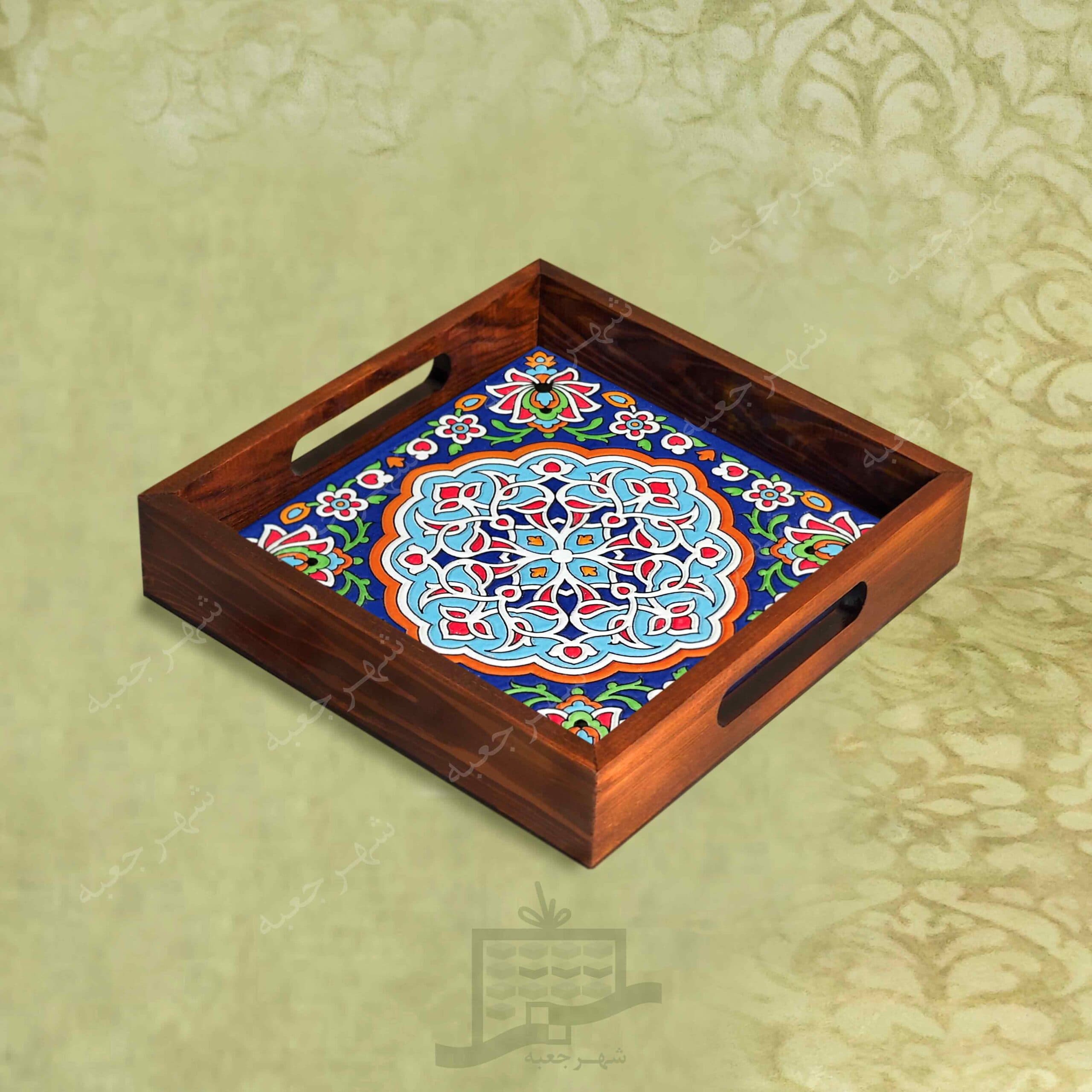 سینی چوبی (طرح B6.2.22) – پذیرایی لاکچری، ضد آب، سنتی، تنقلات، سرو، کاشی