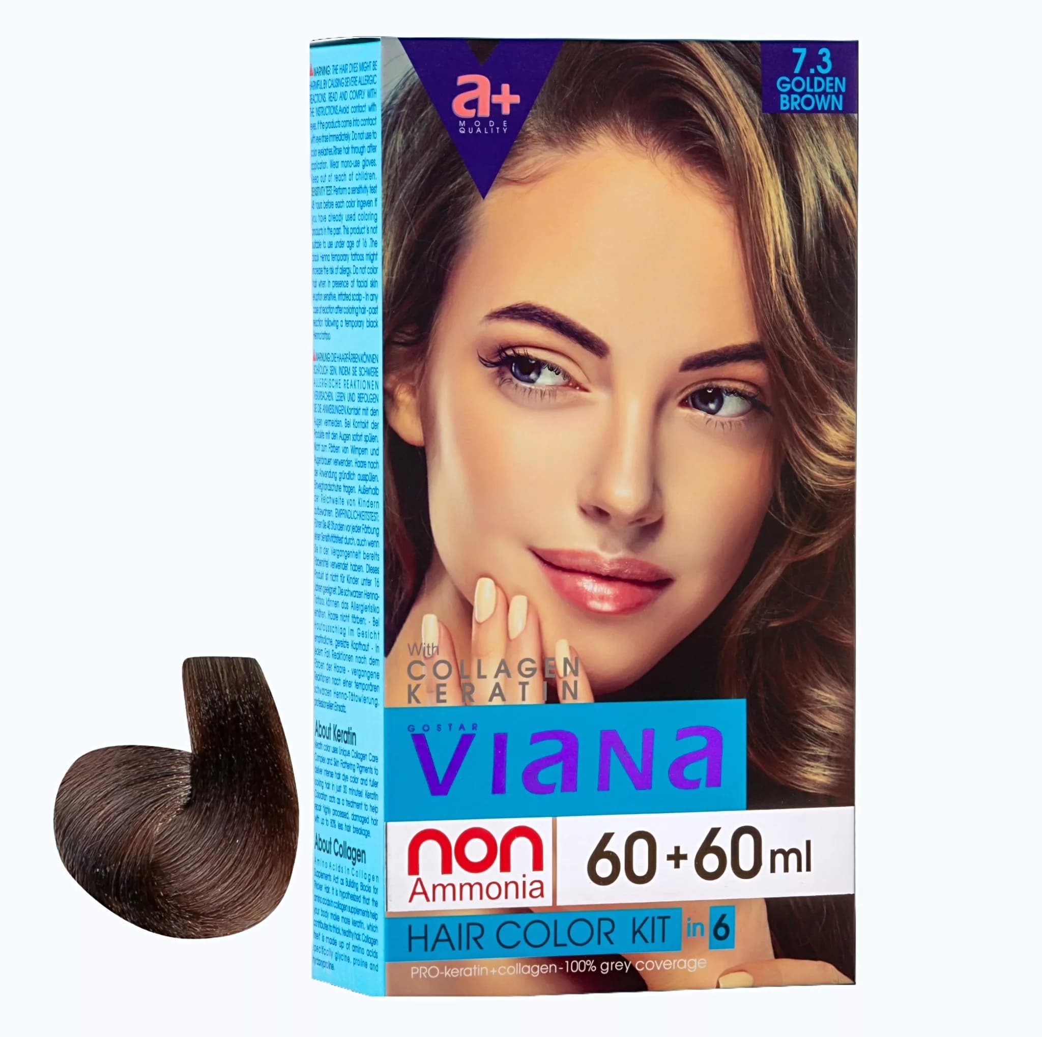 کیت رنگ مو ویانا شماره 7.3 حجم 120 میلی لیتر رنگ قهوه‌ای طلایی