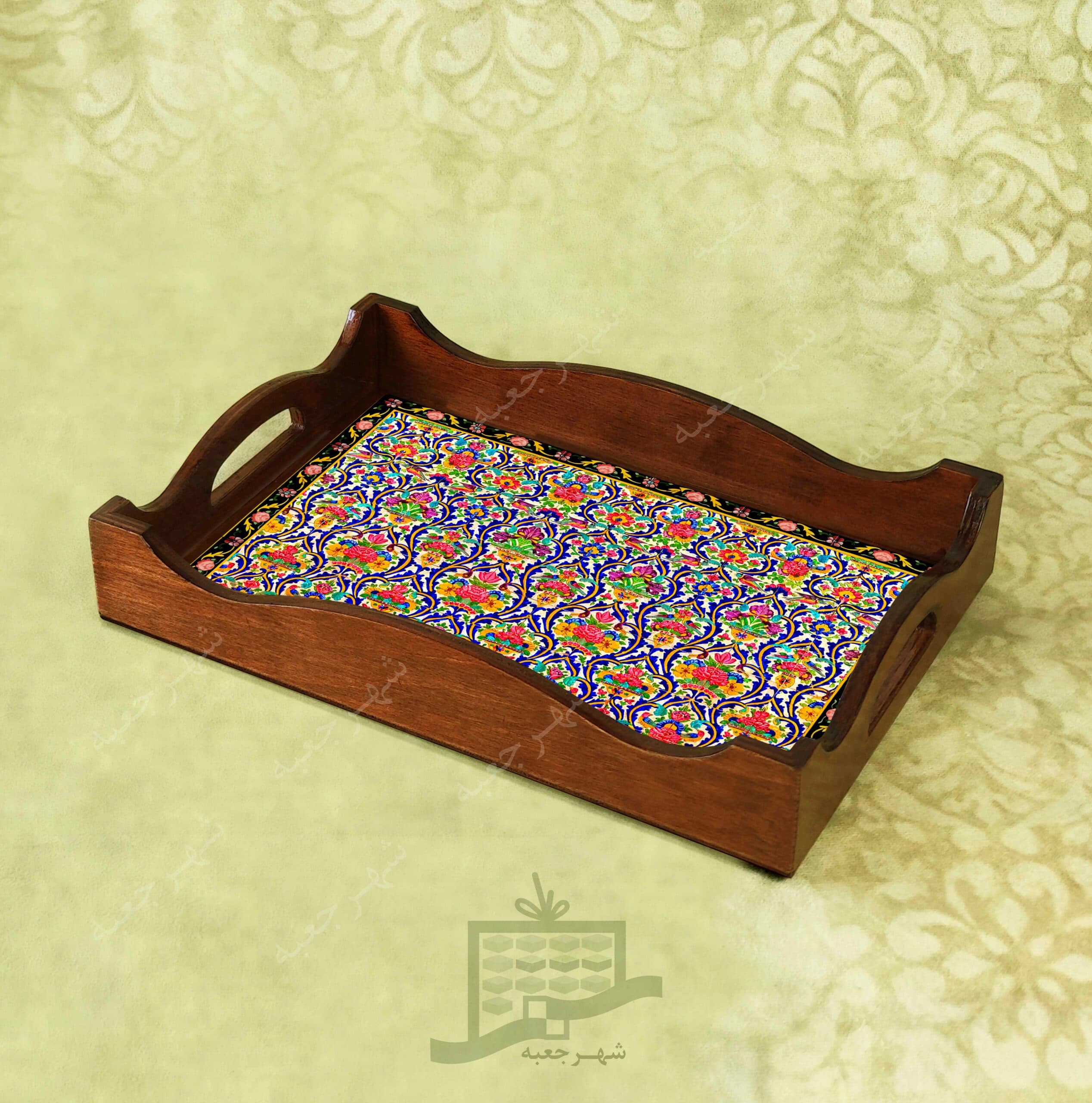 سینی چوبی (طرح R.K11.1.32)- پذیرایی لاکچری، ضد آب، سنتی، تنقلات، سرو، رزین