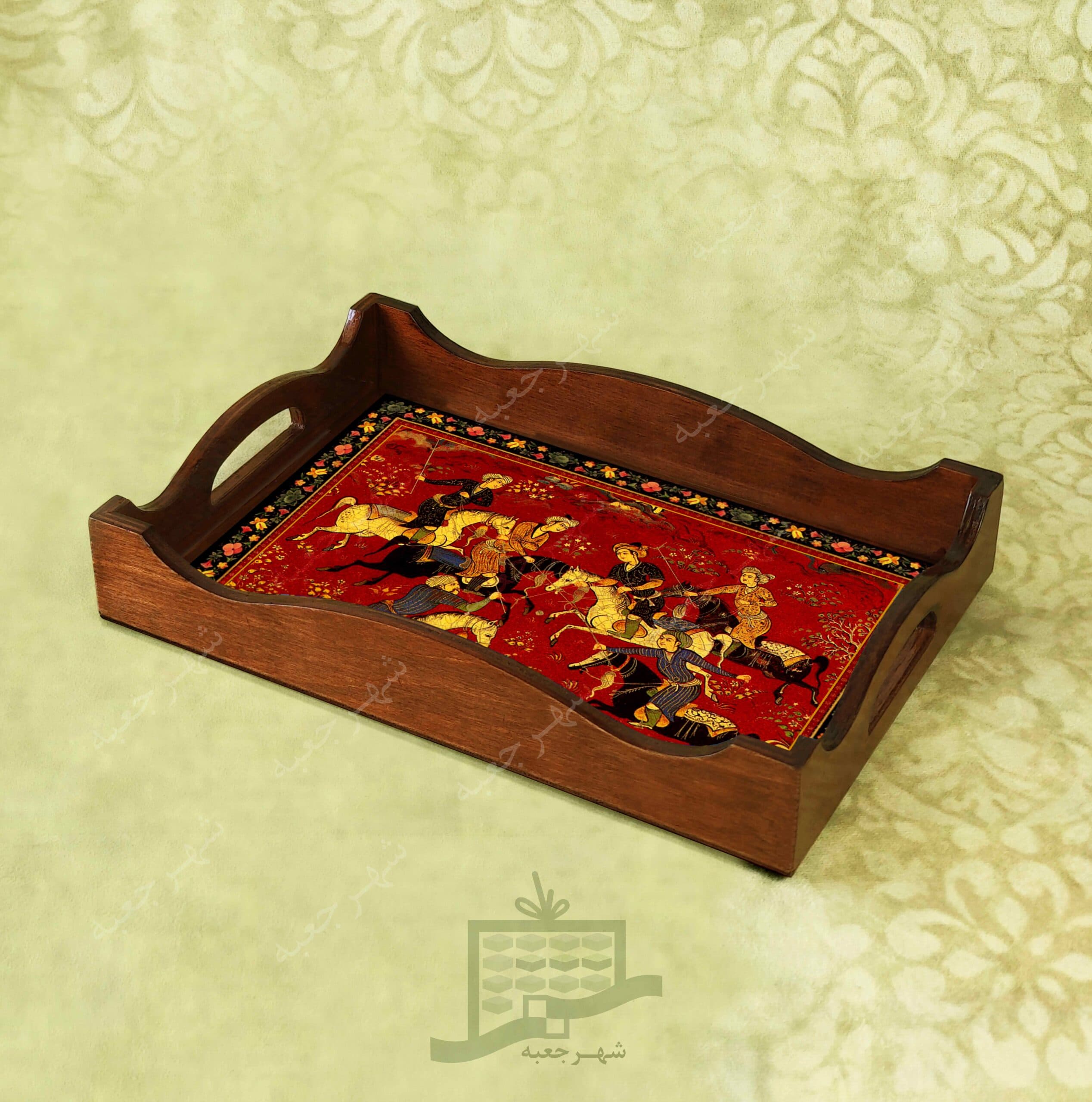 سینی چوبی (طرح R.G20.32)- پذیرایی لاکچری، ضد آب، سنتی، تنقلات، سرو، رزین