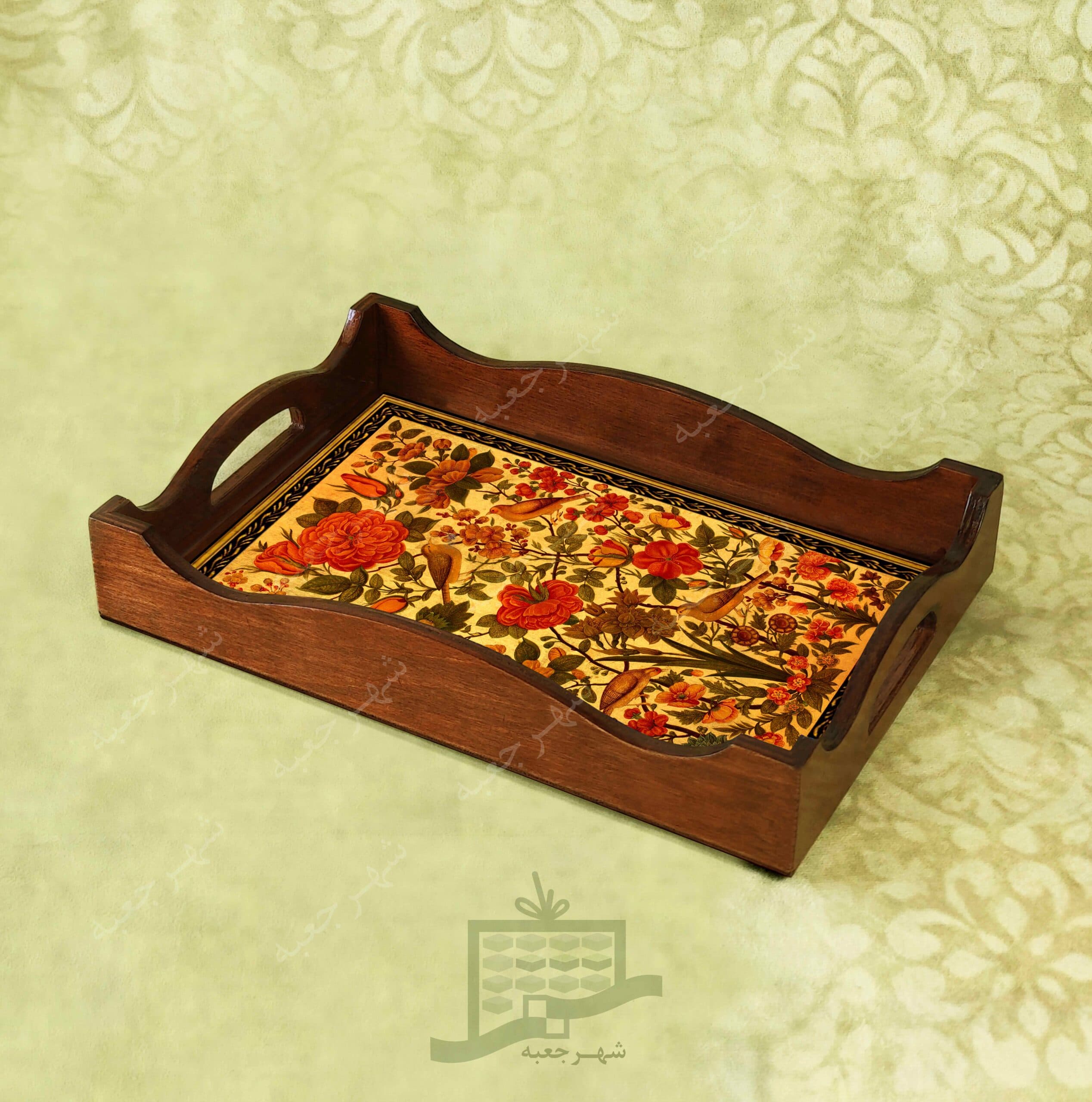 سینی چوبی (طرح R.G17.32)- پذیرایی لاکچری، ضد آب، سنتی، تنقلات، سرو، رزین