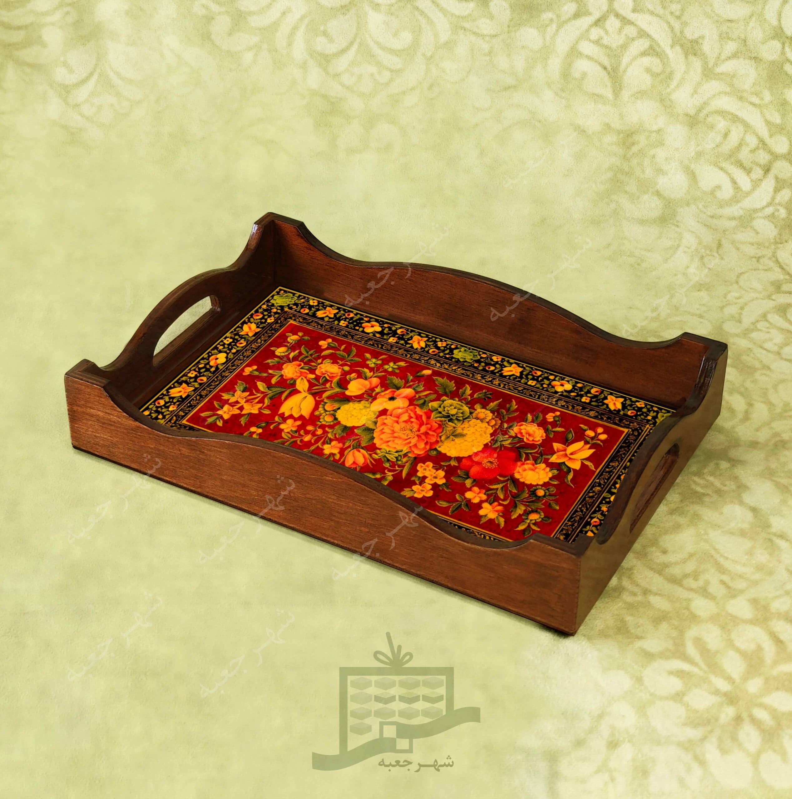 سینی چوبی (طرح R.G16.32)- پذیرایی لاکچری، ضد آب، سنتی، تنقلات، سرو، رزین