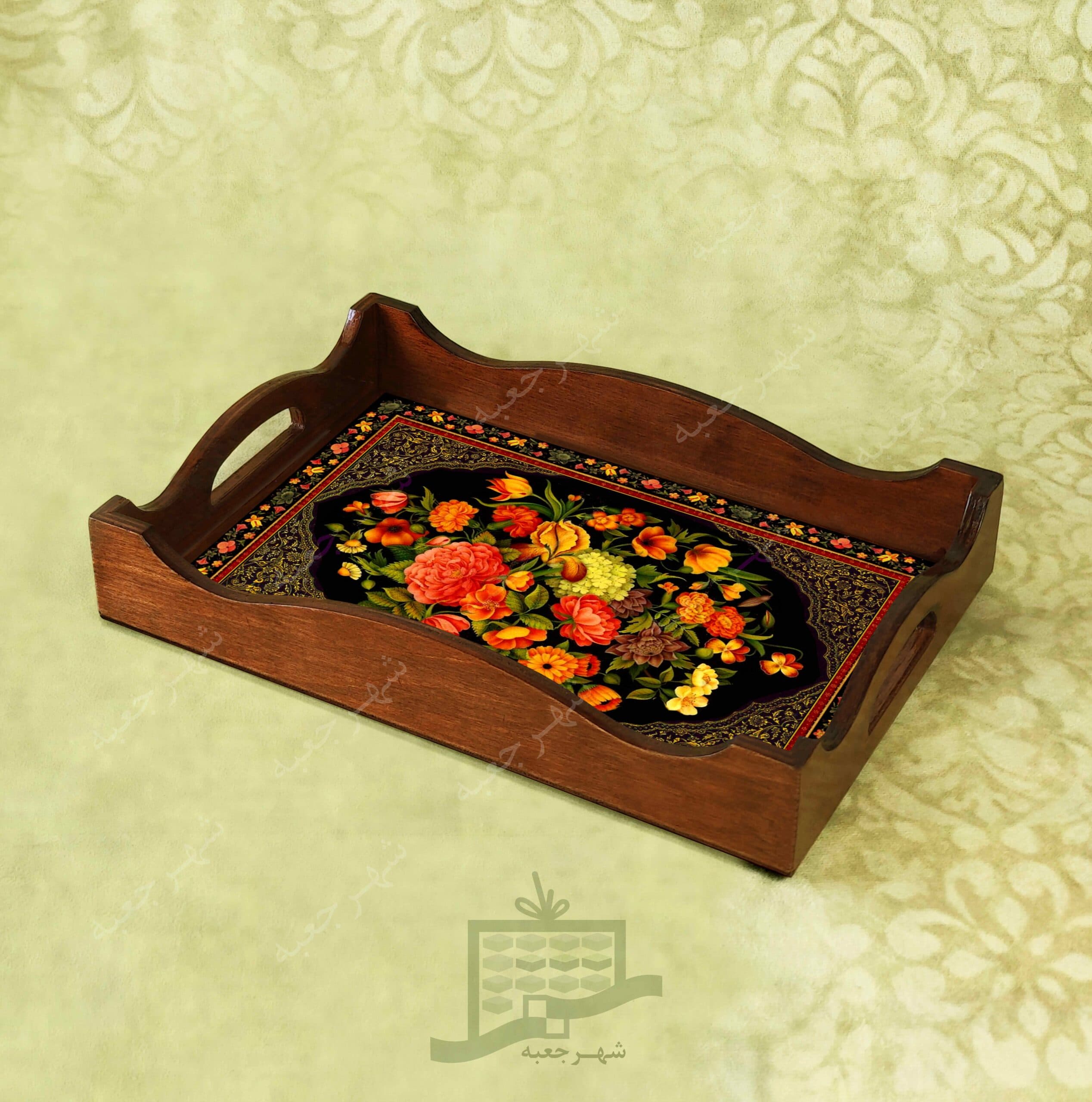 سینی چوبی (طرح R.G13.32)- پذیرایی لاکچری، ضد آب، سنتی، تنقلات، سرو، رزین
