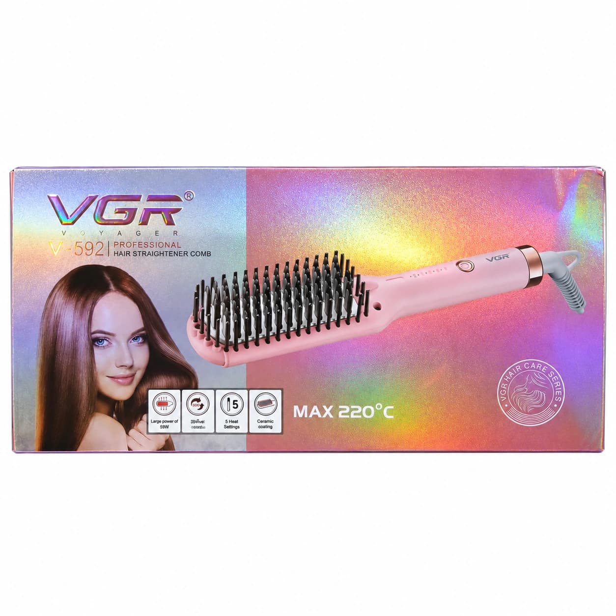 برس حرارتی و صاف‌ کننده مو وی جی آر مدل V-592 با 5 تنظیم دما — تصویر ۳
